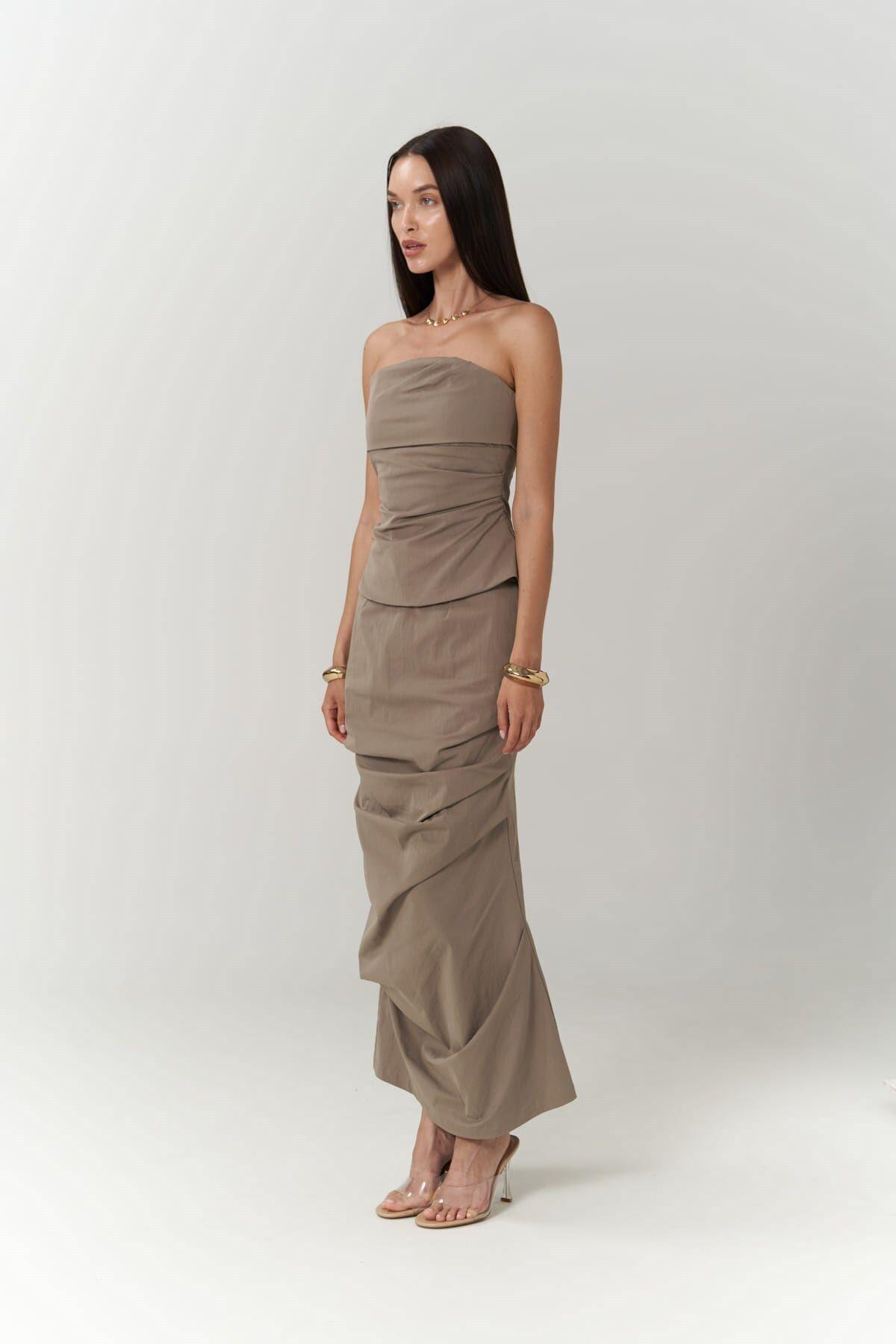 Kamelya Khaki Crop&Skirt Set