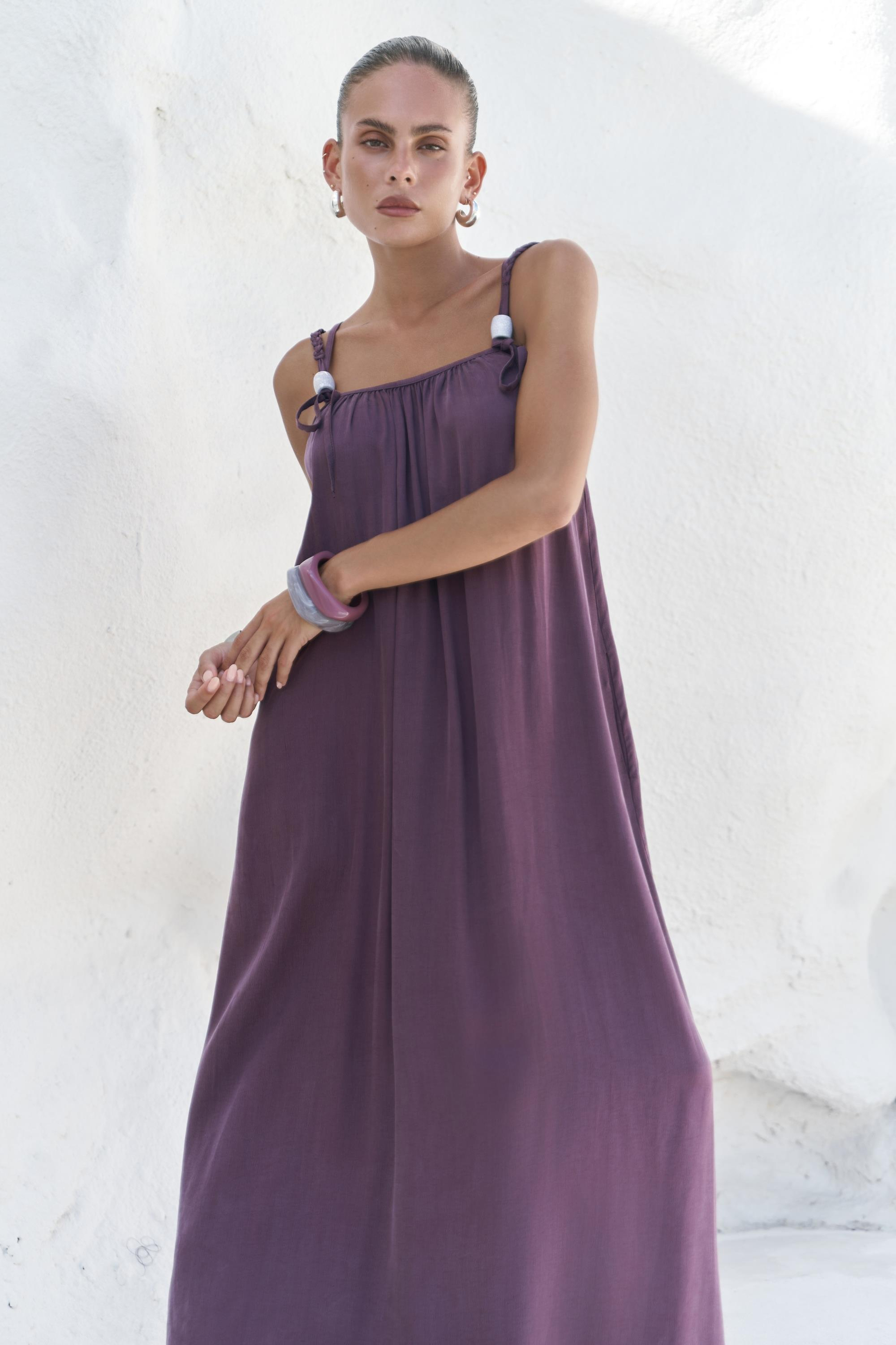 Kasteli Boncuk Detay Bordo Elbise