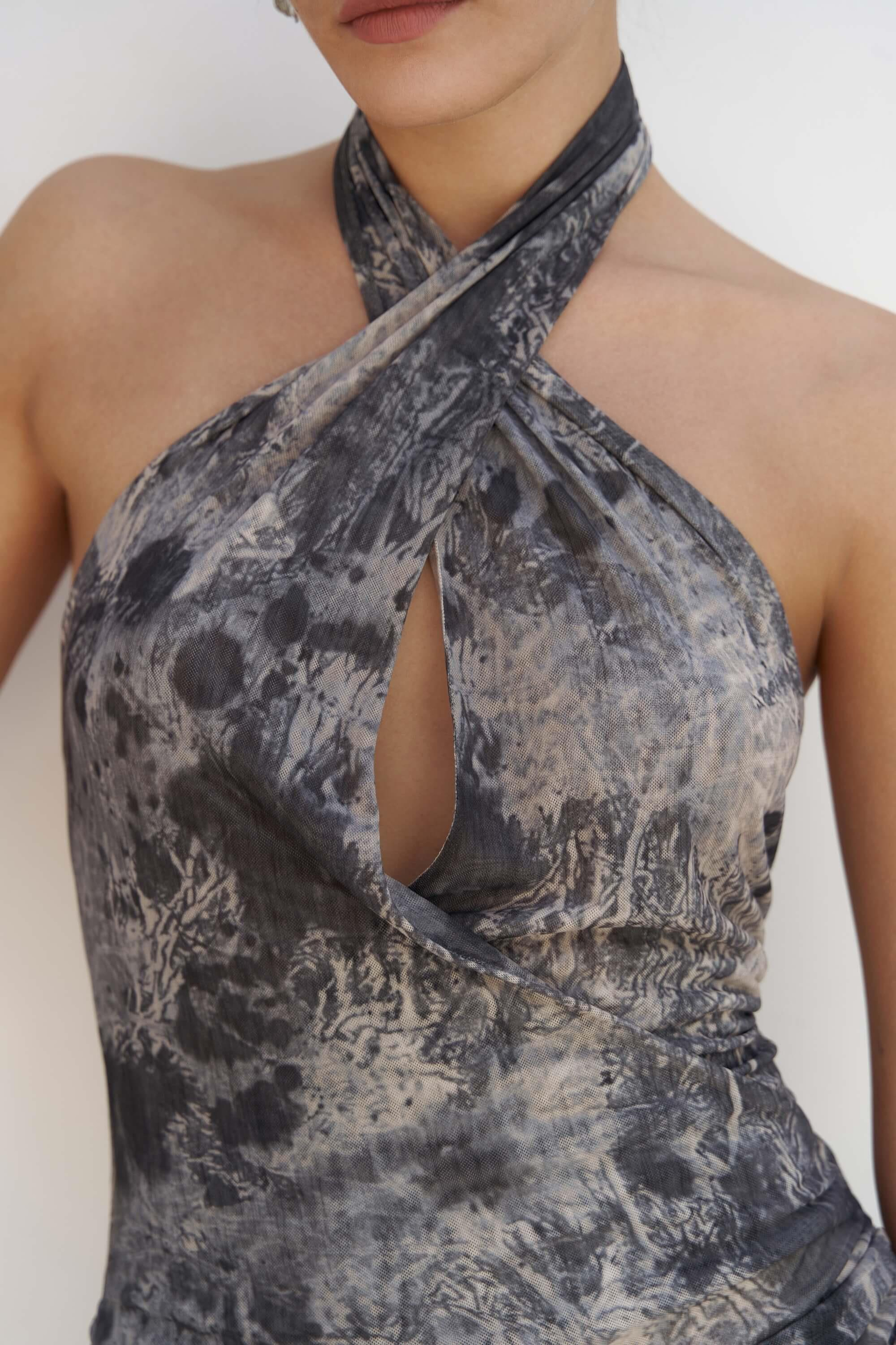 Keefnes Kruvaze Antrasit Uzun Elbise