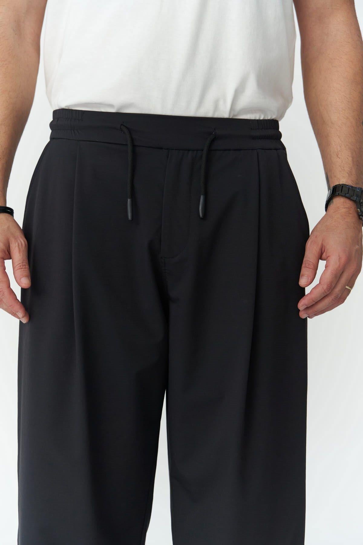 Kenway Bağcık Detaylı Siyah Erkek Pantolon