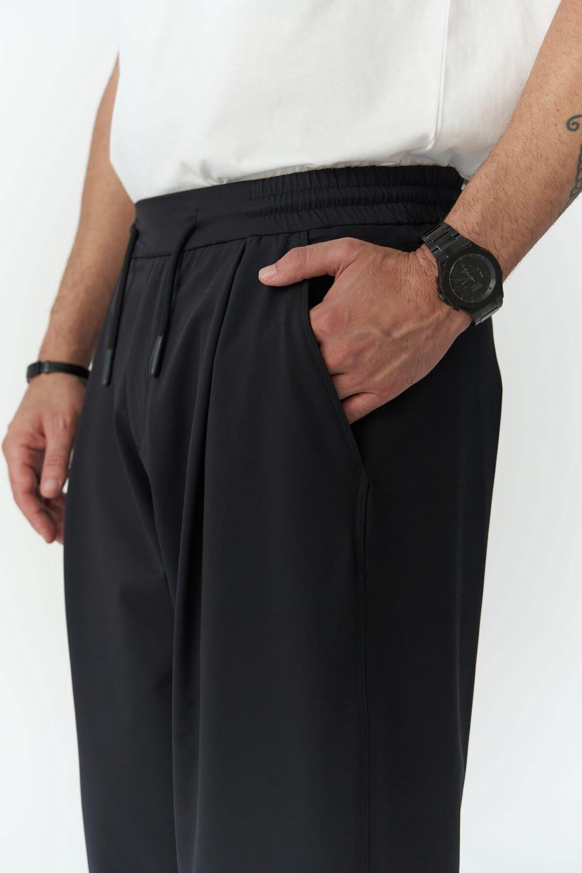 Kenway Bağcık Detaylı Siyah Erkek Pantolon