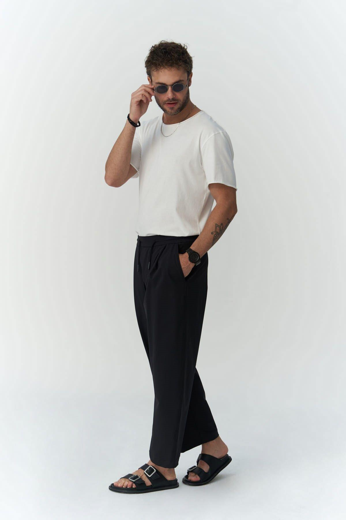 Kenway Bağcık Detaylı Siyah Erkek Pantolon