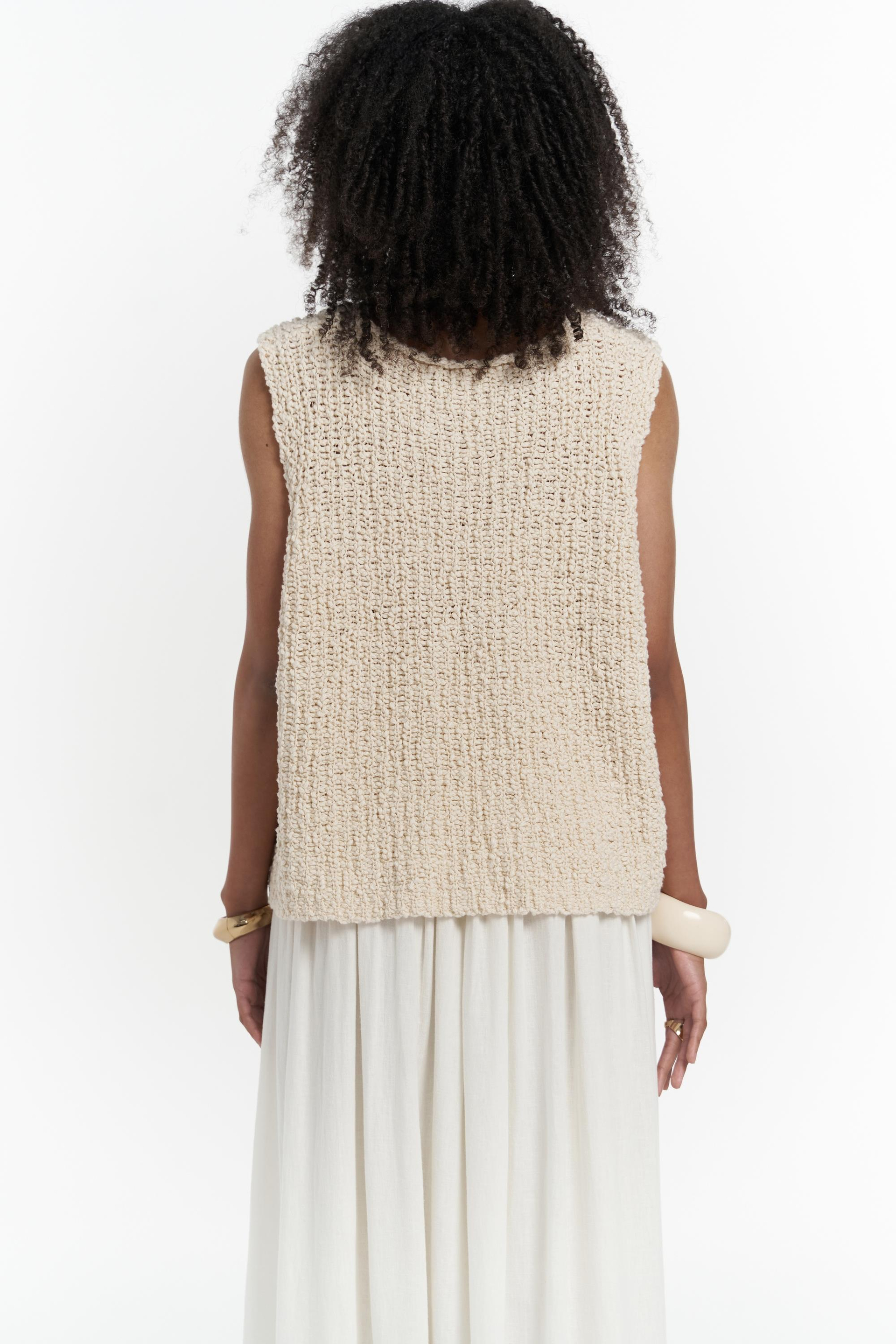 Knitle Rahat Kalıp Triko Bej Crop