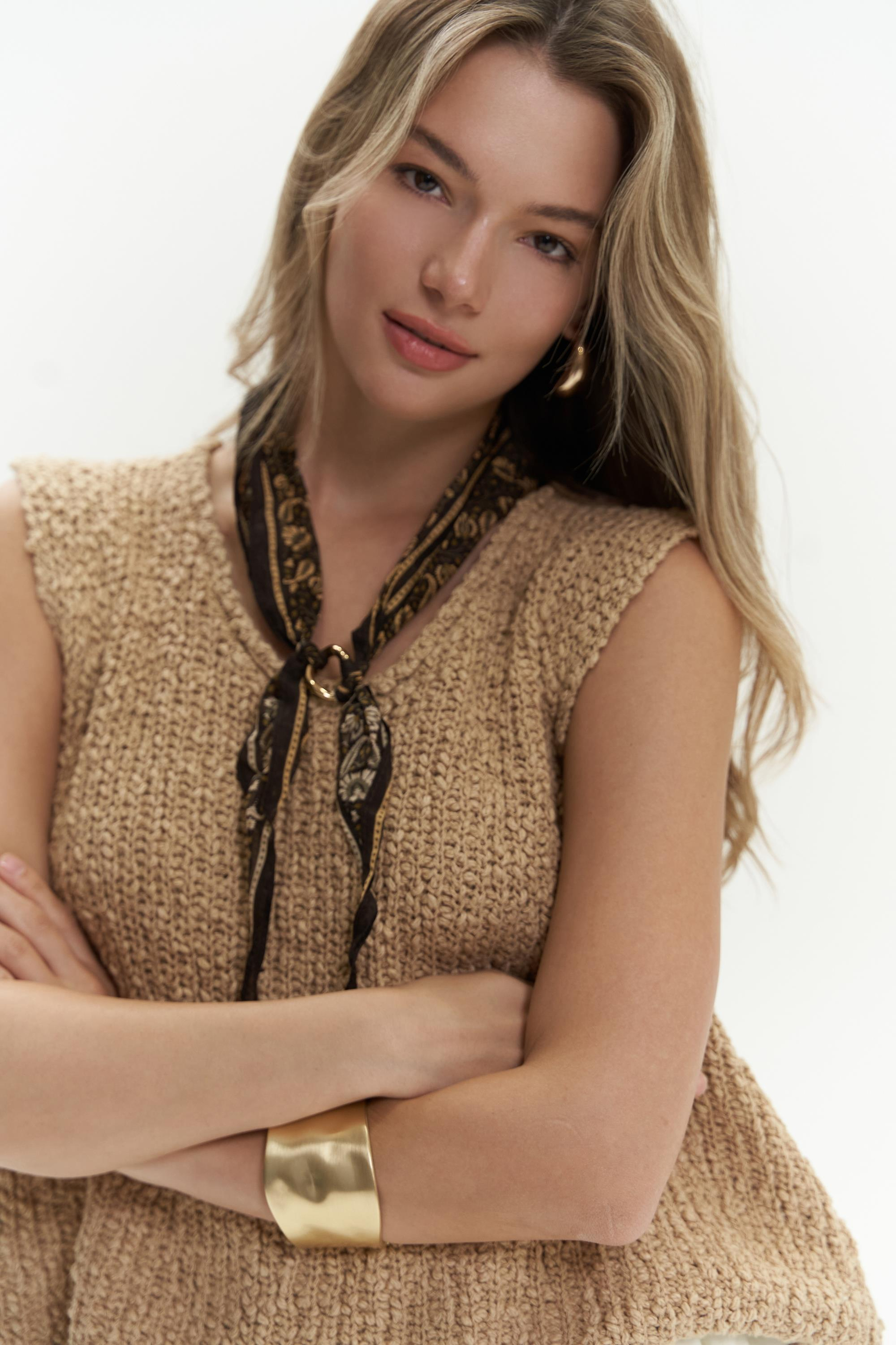 Knitle Rahat Kalıp Triko Tarçın Crop