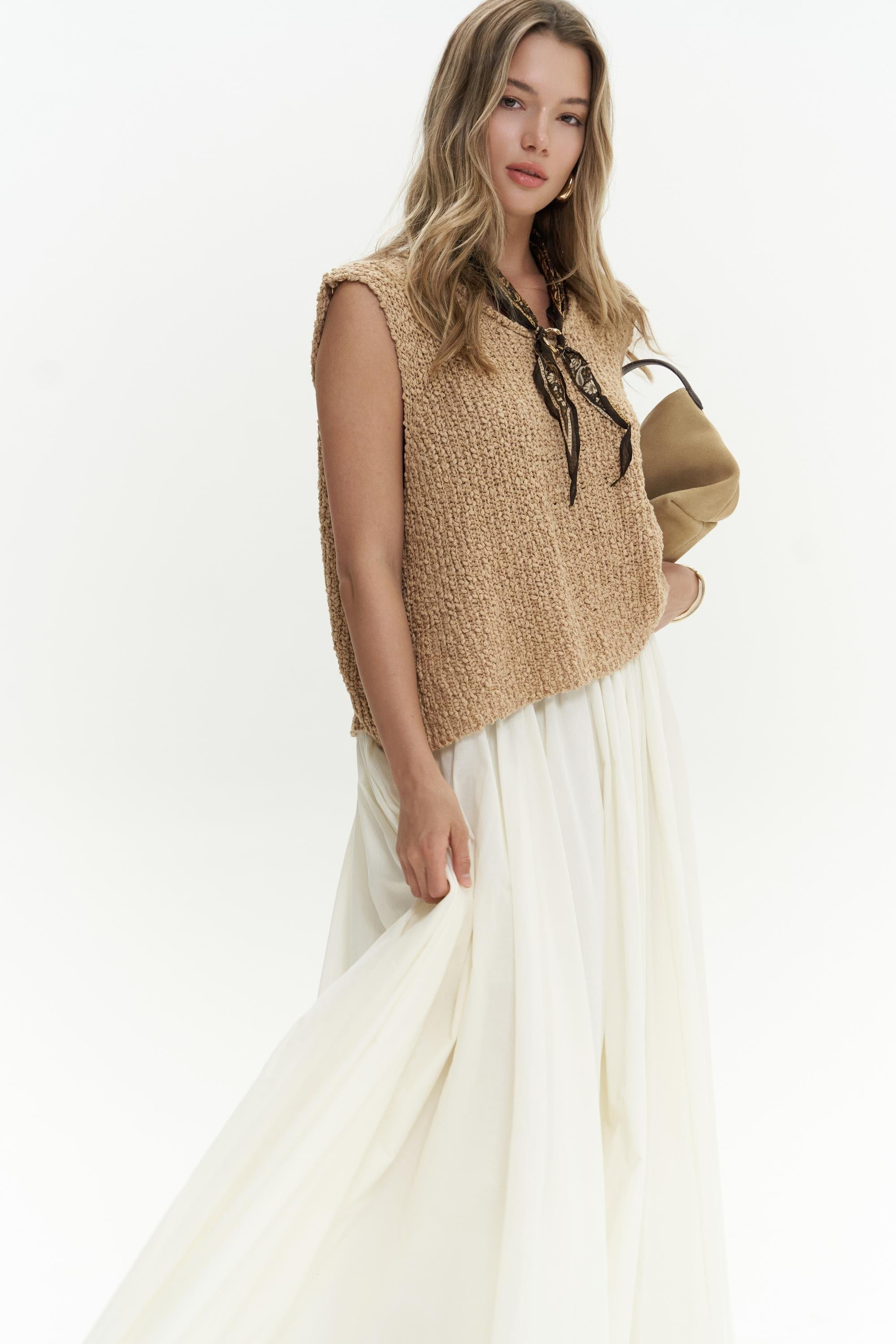 Knitle Rahat Kalıp Triko Tarçın Crop