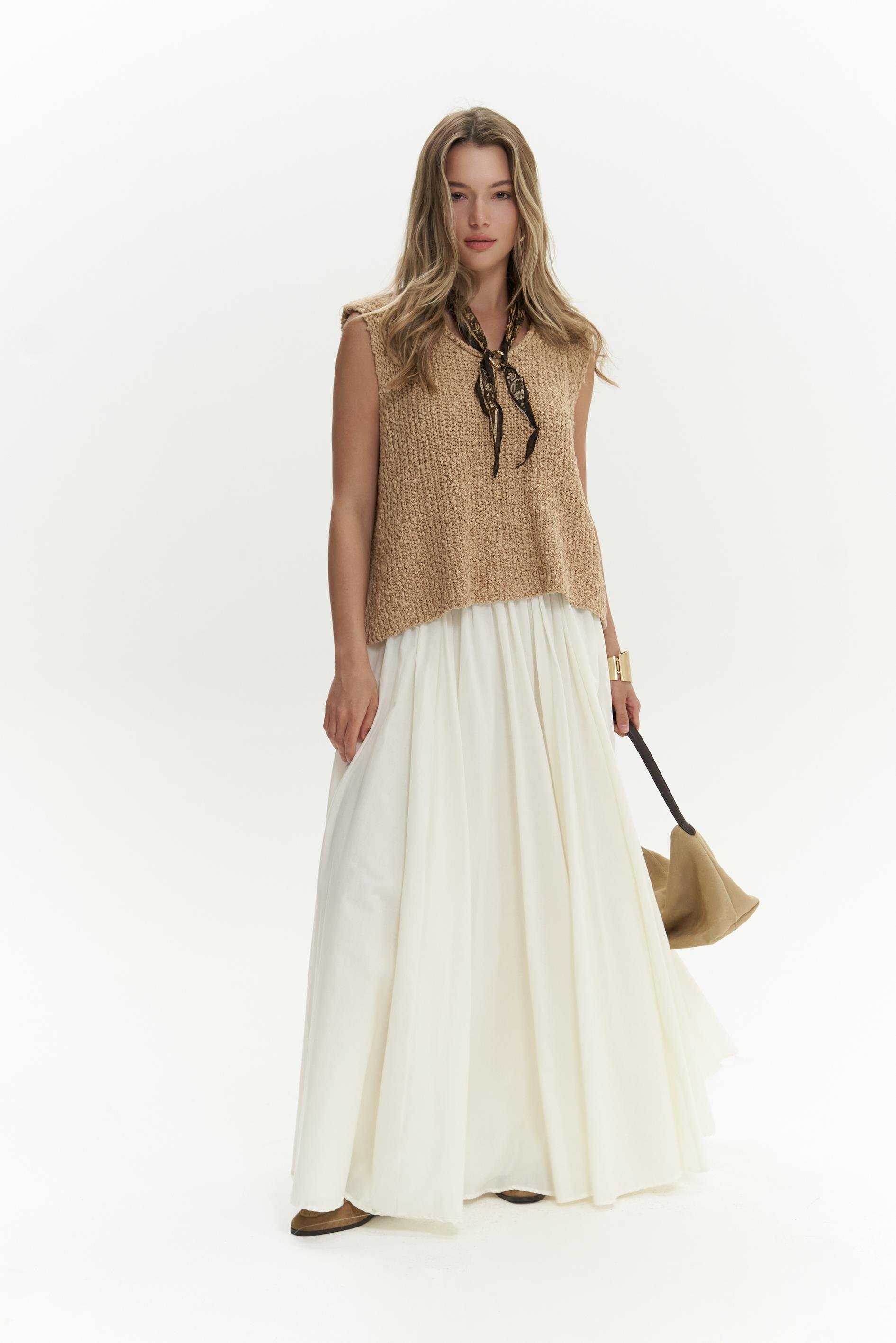 Knitle Rahat Kalıp Triko Tarçın Crop