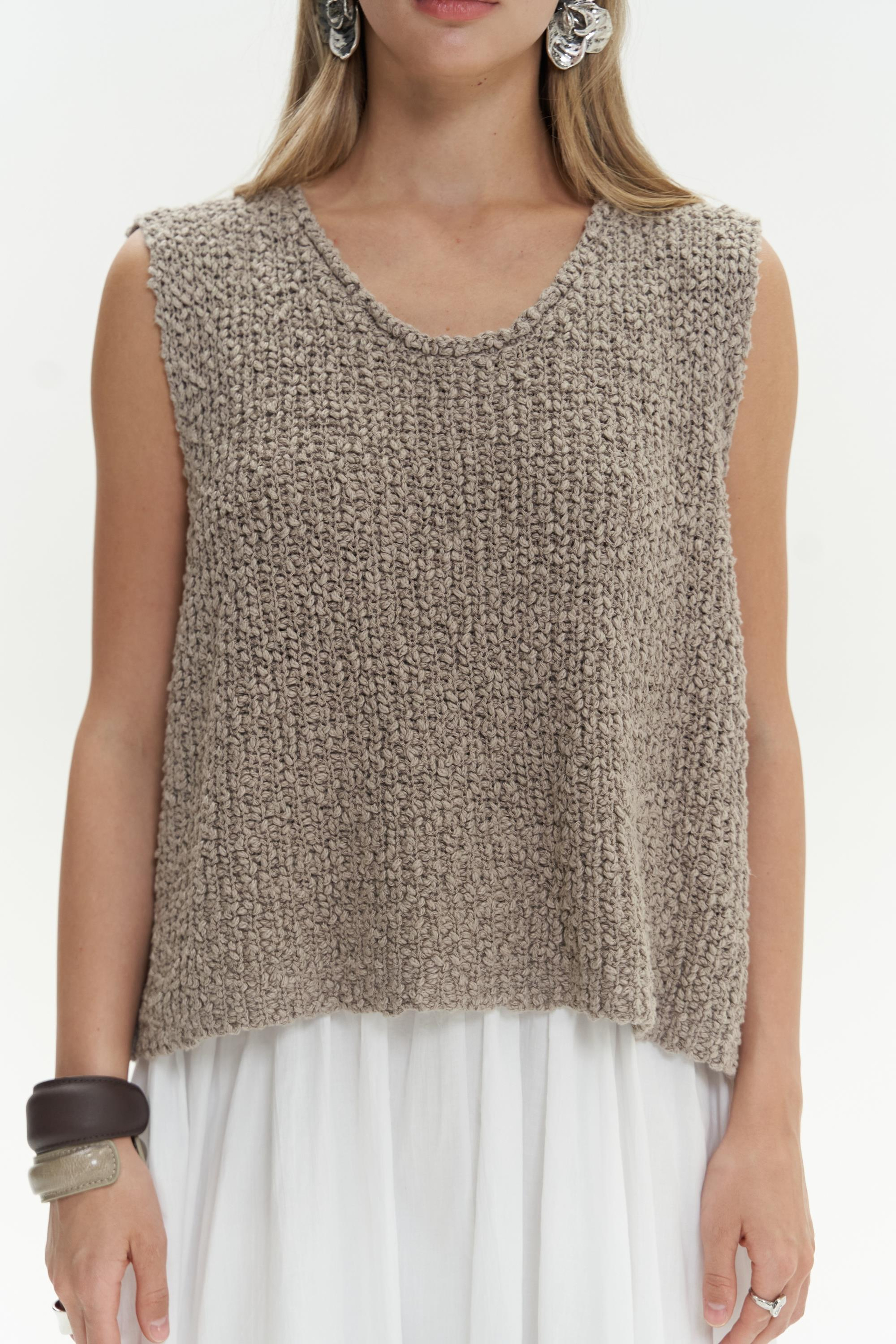 Knitle Rahat Kalıp Triko Vizon Crop