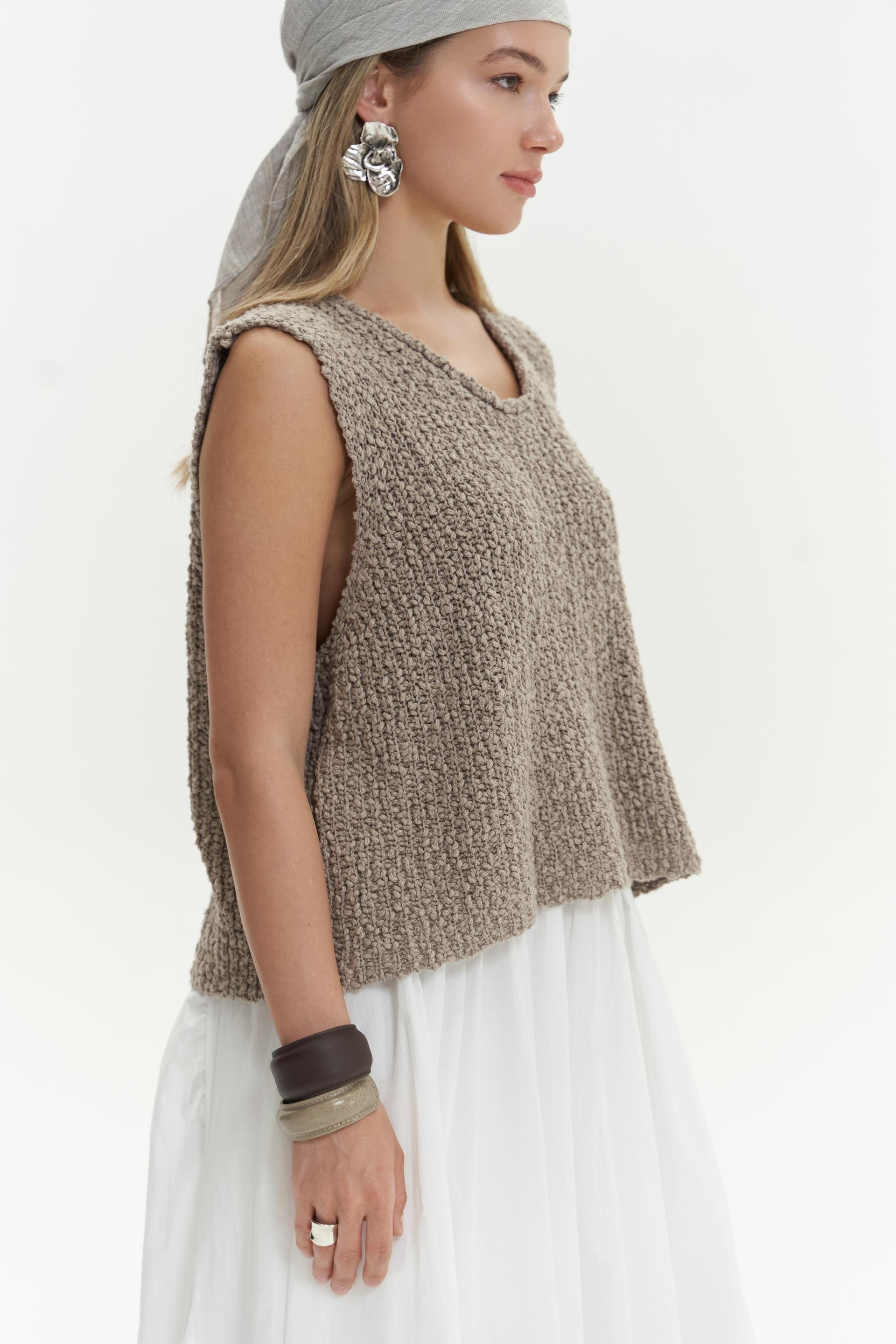 Knitle Rahat Kalıp Triko Vizon Crop