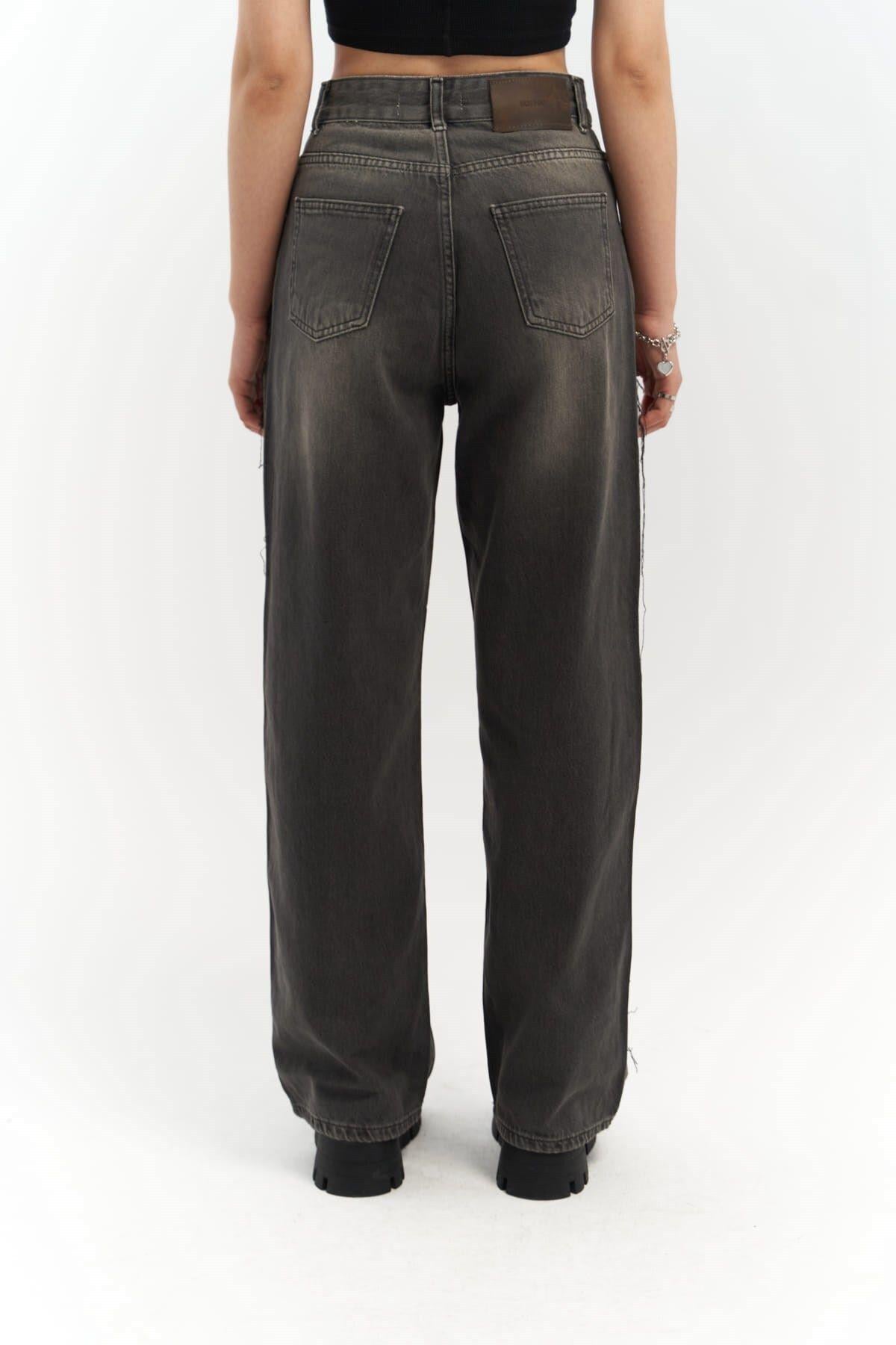 Kristen Yırtık Detaylı Füme Jean Pantolon