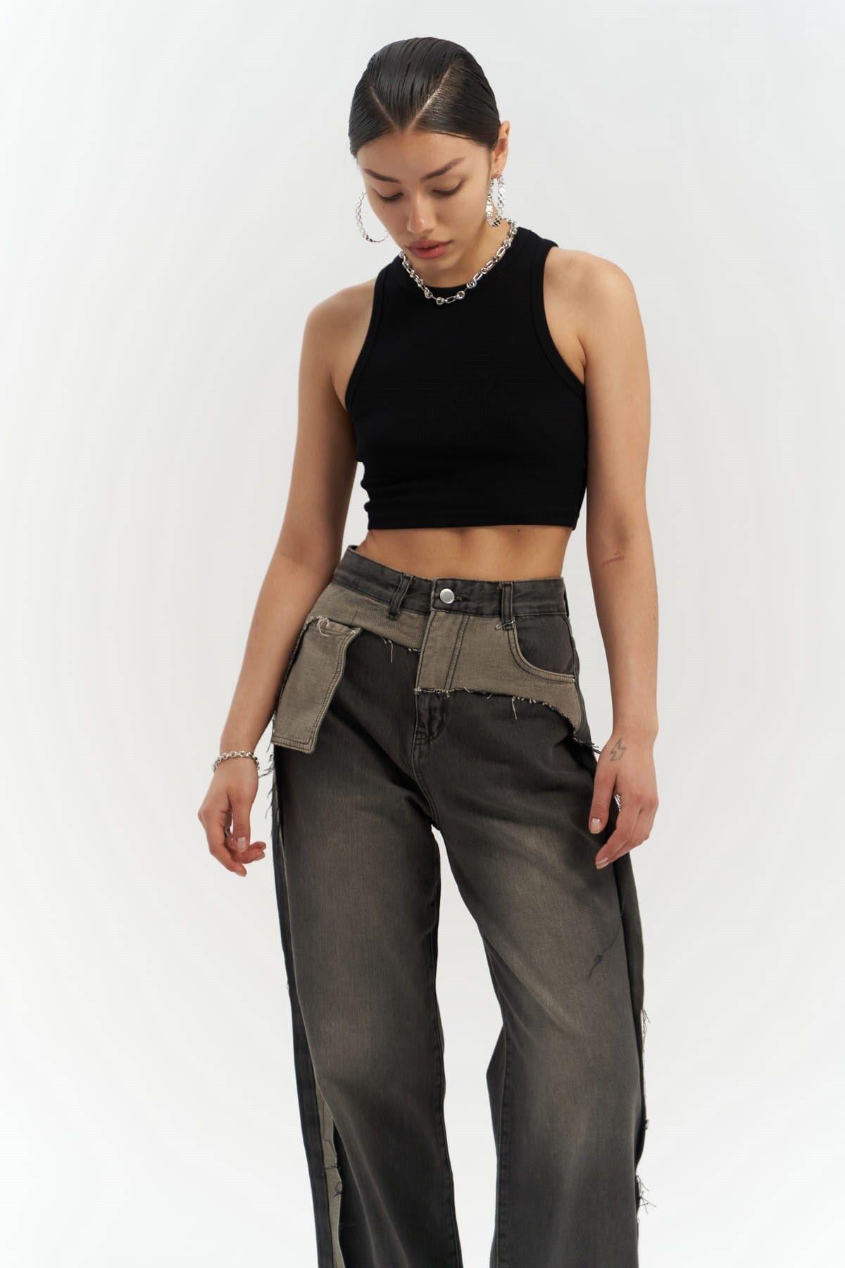 Kristen Yırtık Detaylı Füme Jean Pantolon