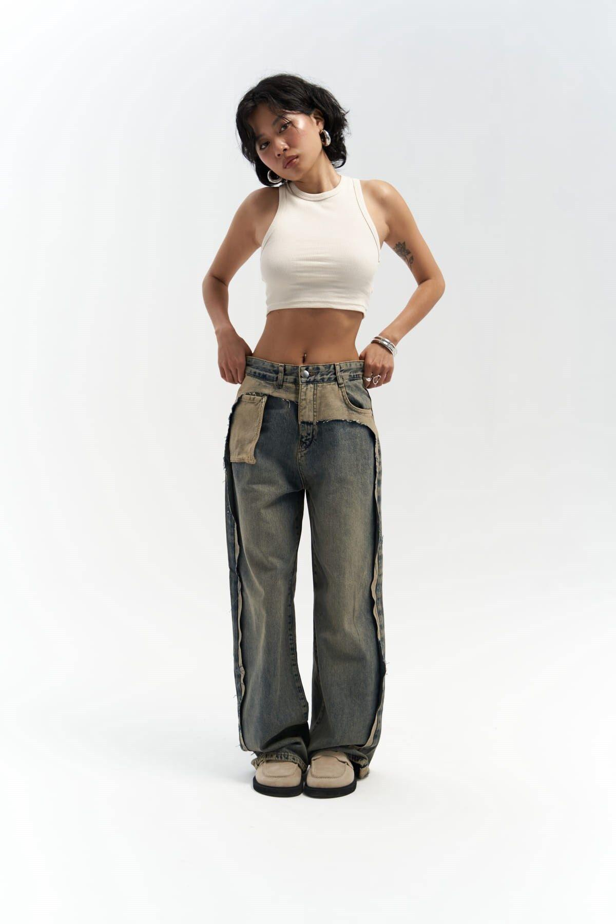 Kristen Dirty Green Jeans with Ripped Detail 