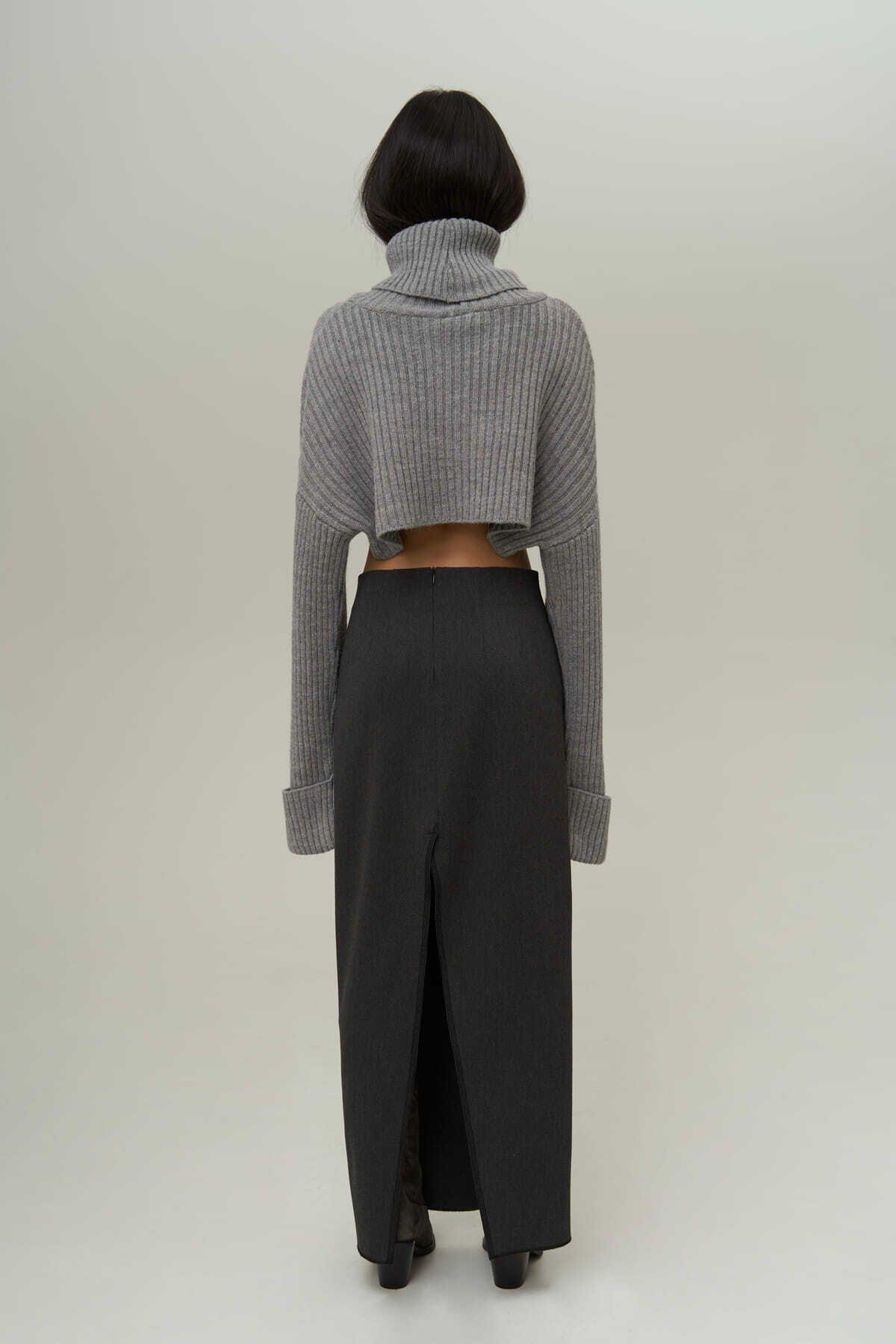 Mai Collection Laden Anthracite Midi Pencil Skirt