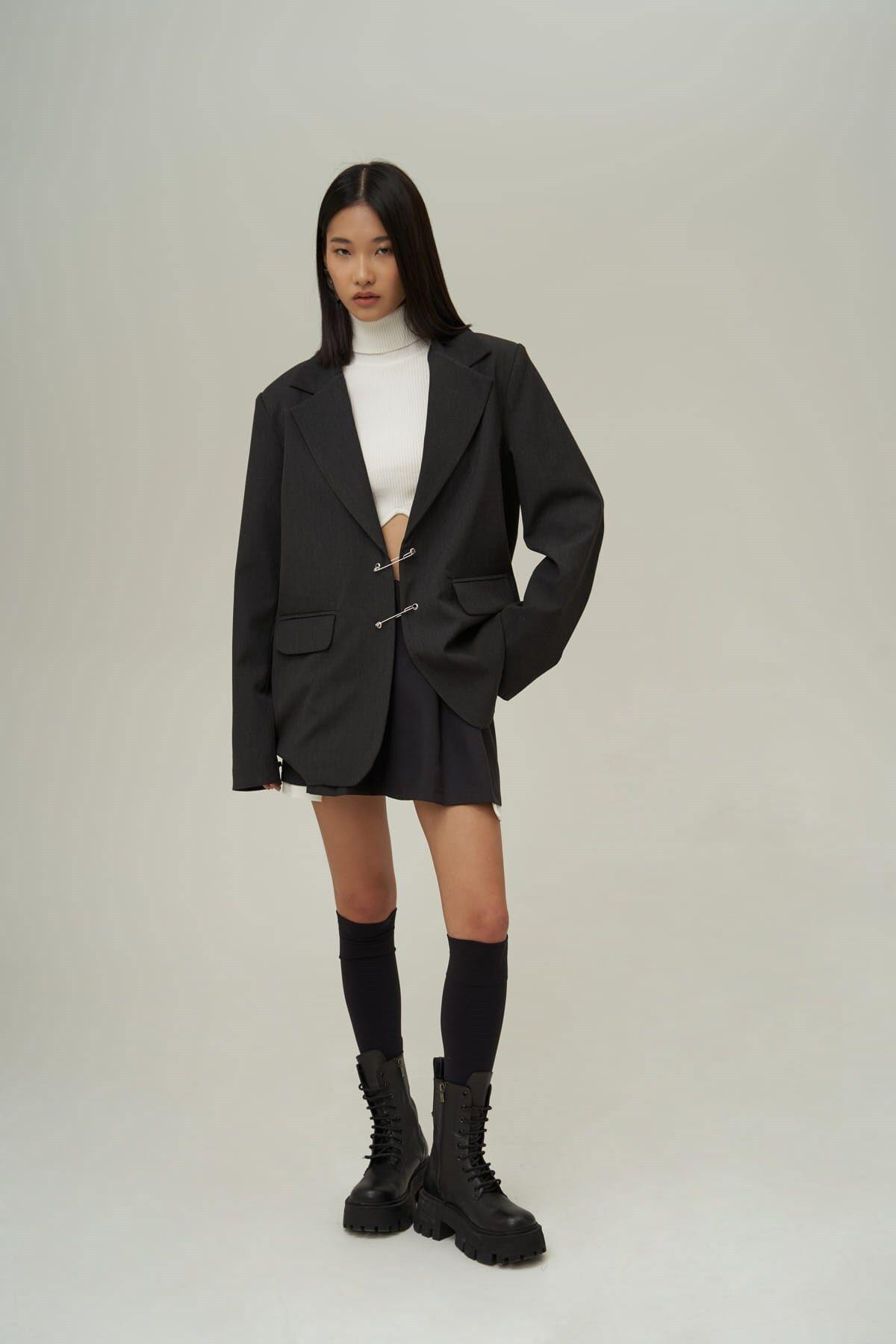 Lana Çengel Detay Antrasit Blazer Ceket