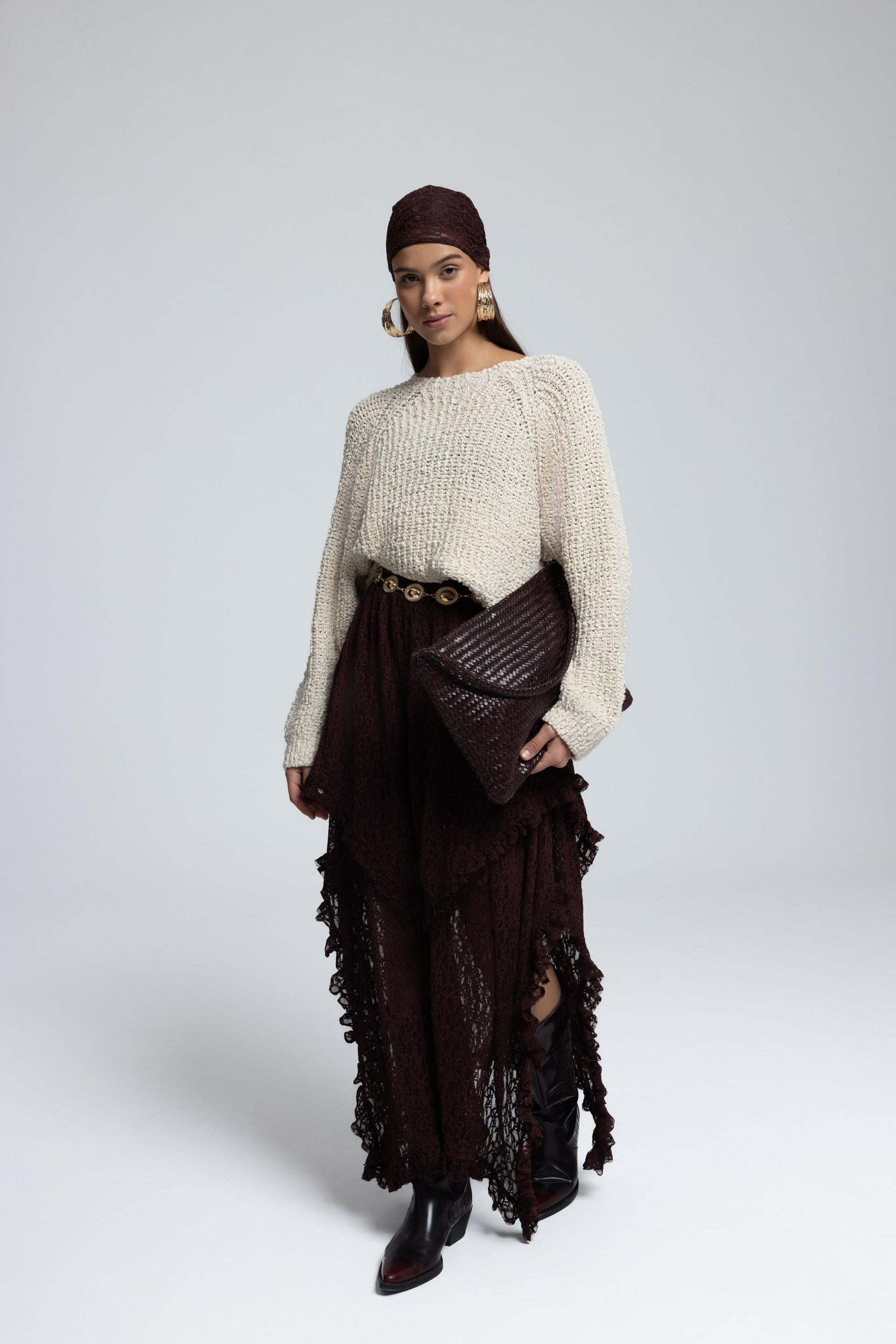 Latte Bisiklet Yaka Bej Triko Kazak