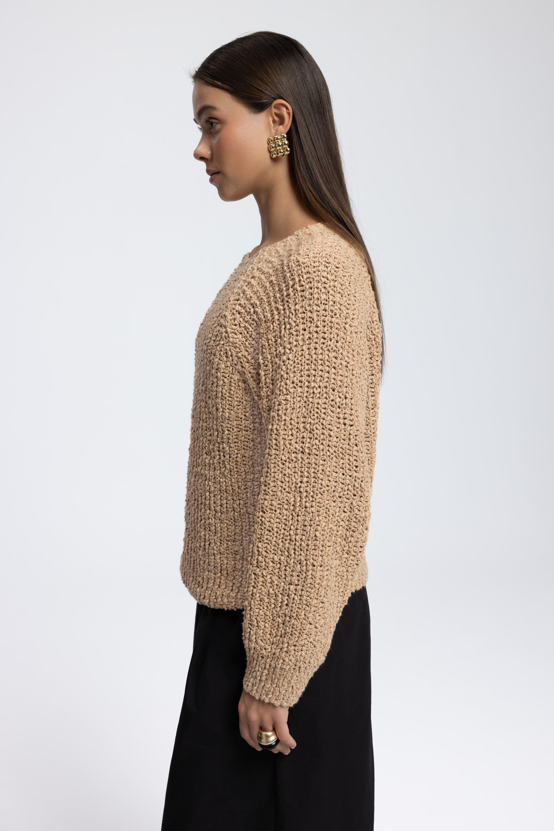 Latte Bisiklet Yaka Hardal Triko Kazak