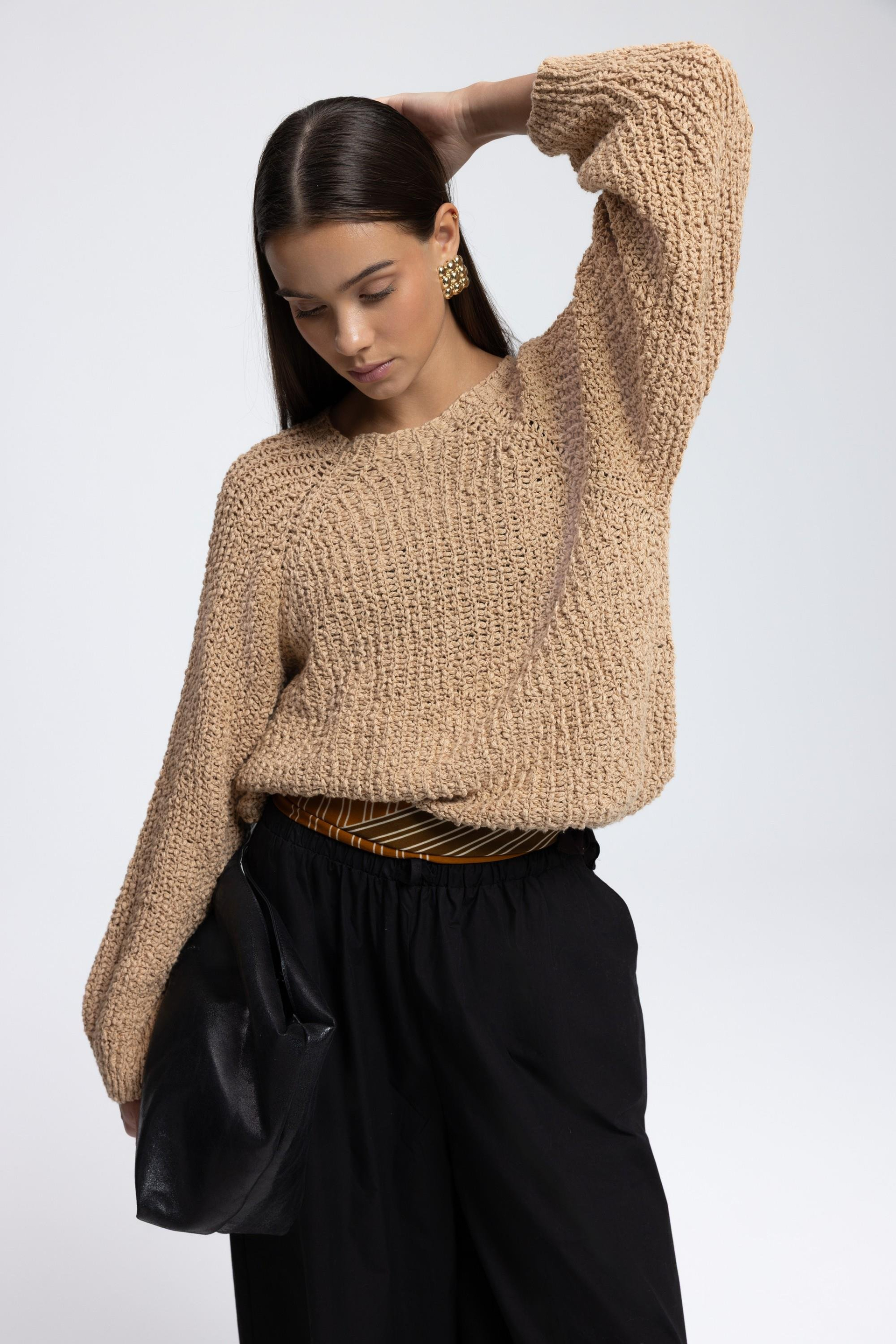 Latte Bisiklet Yaka Hardal Triko Kazak