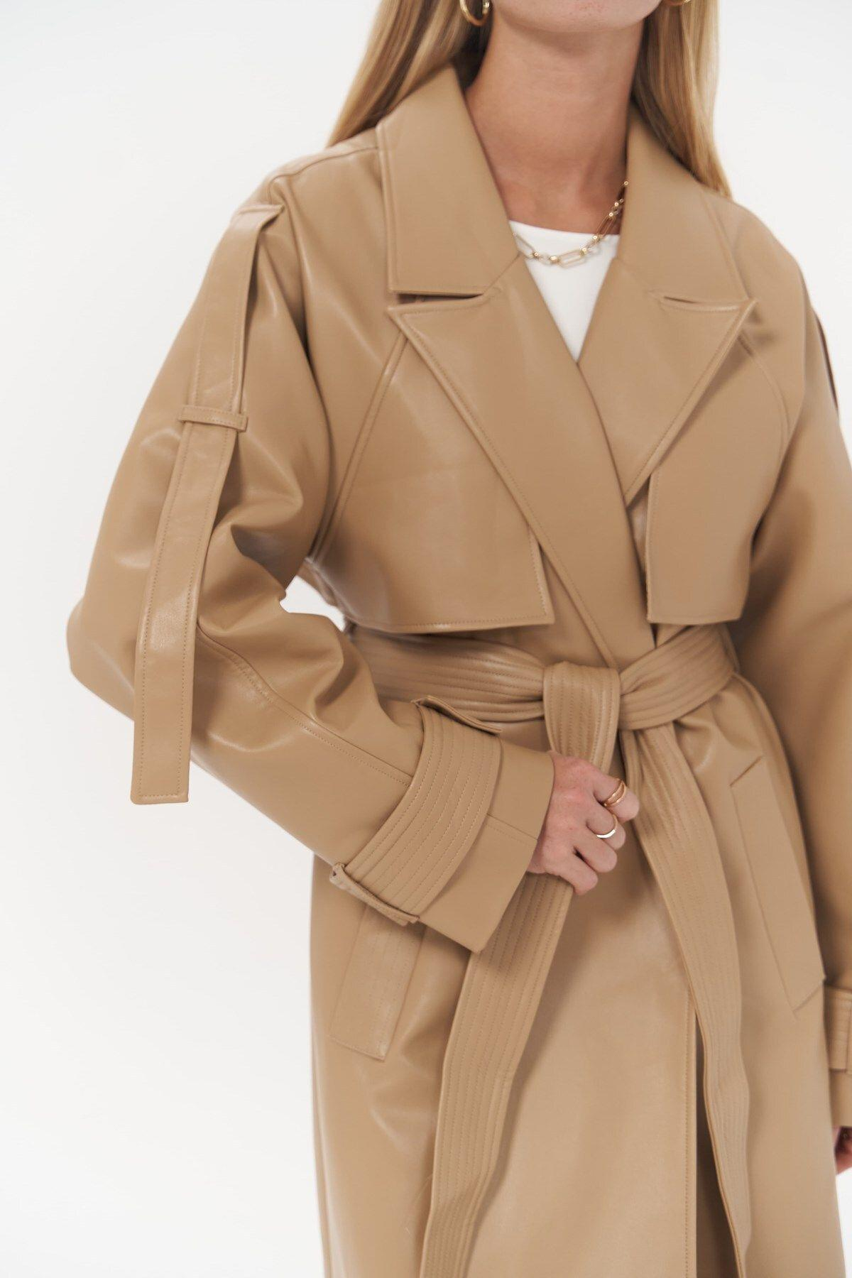 Layton Camel Deri Trençkot