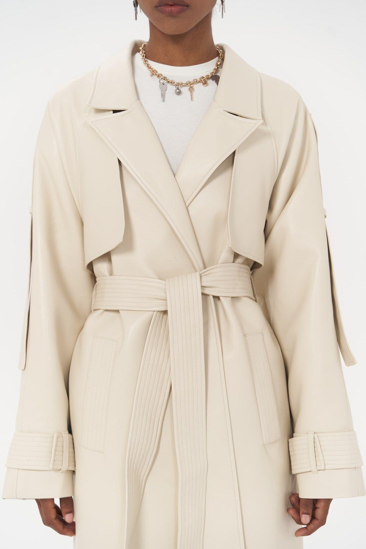 Mai Layton Light Beige Leather Trench Coat