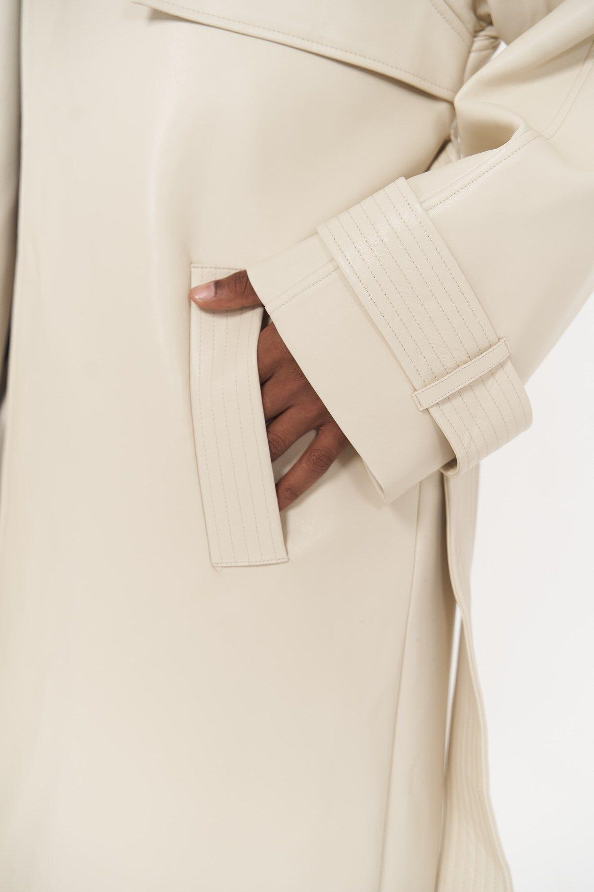 Mai Layton Light Beige Leather Trench Coat