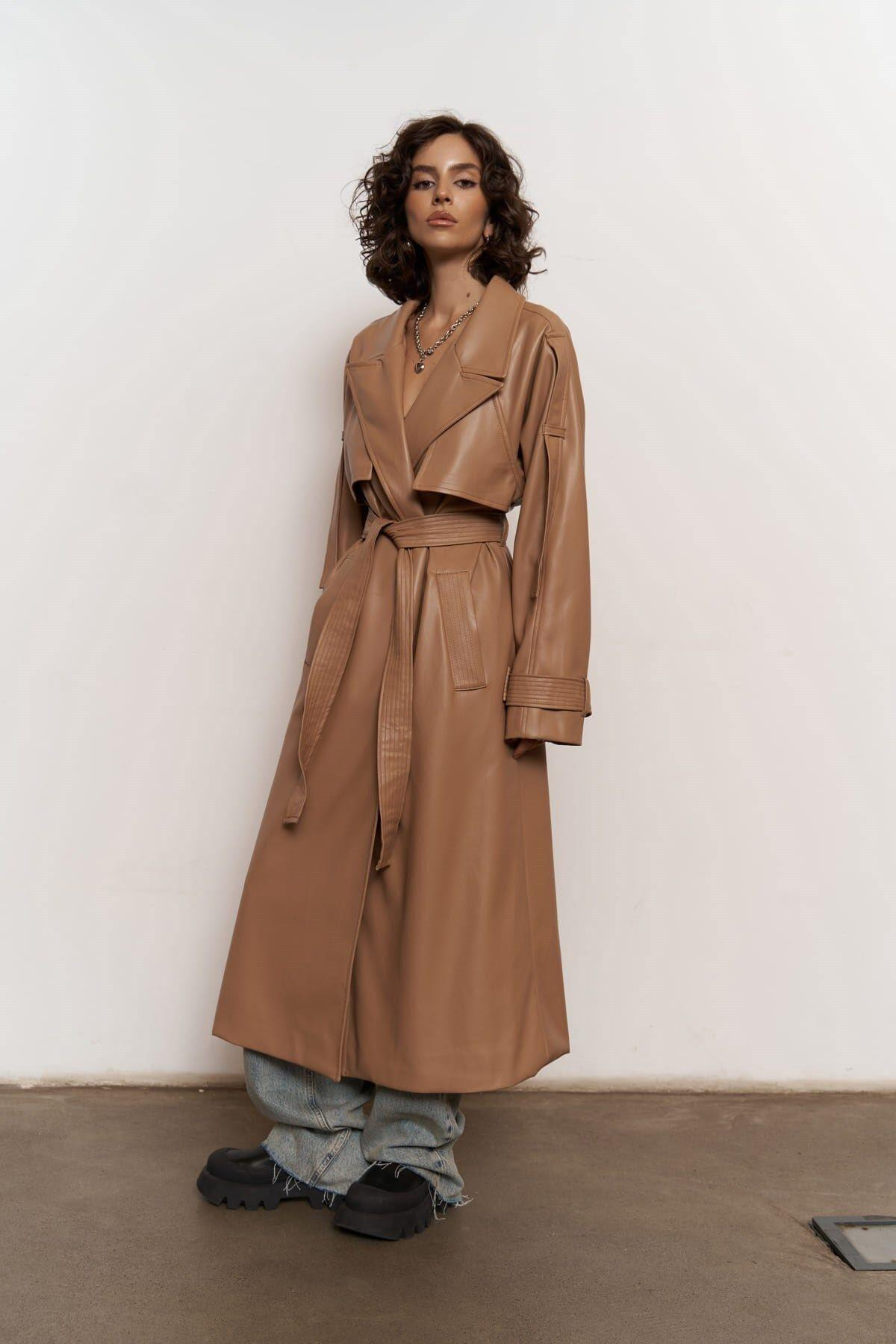 Mai Layton Light Brown Leather Trench Coat