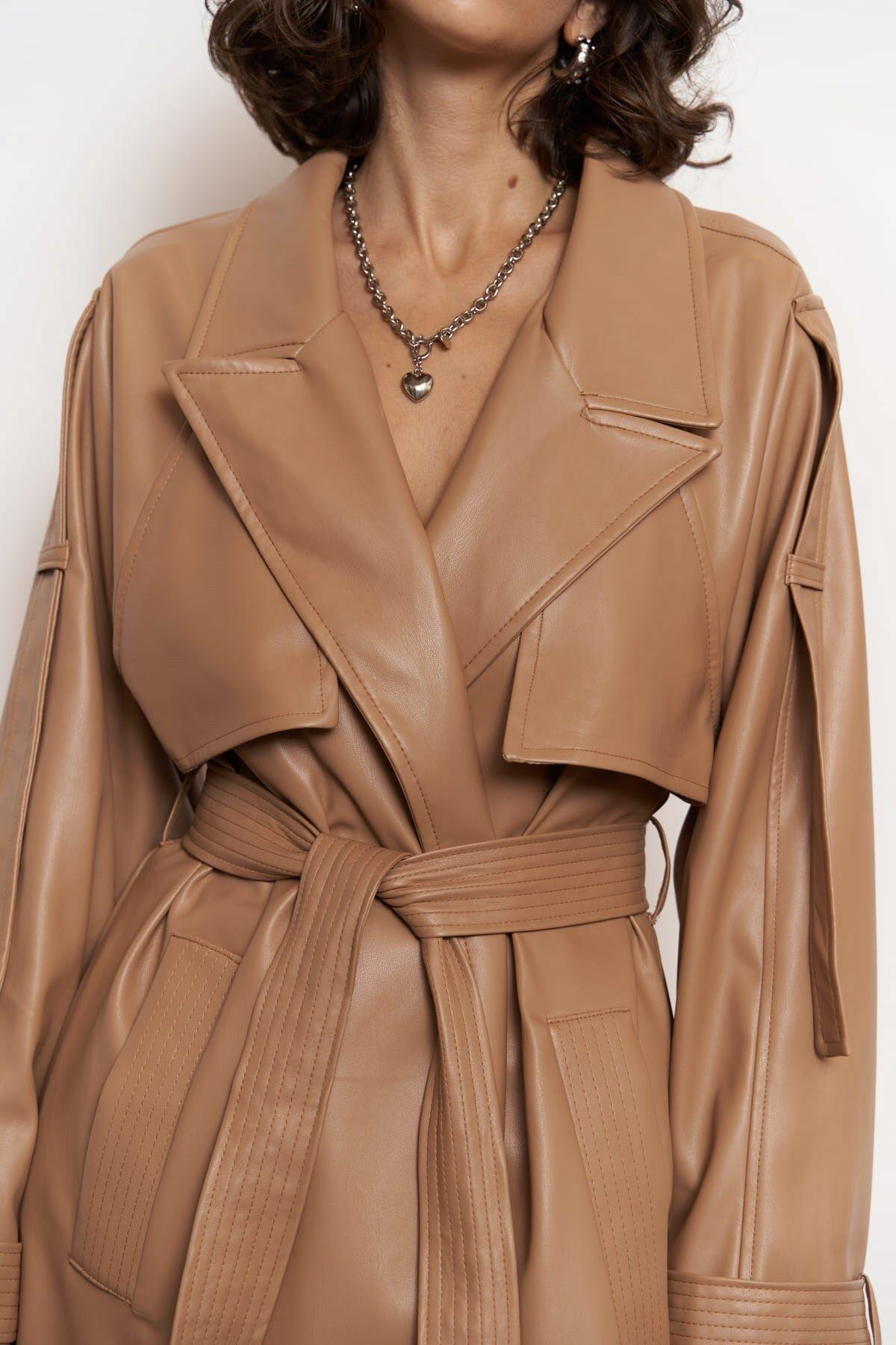 Mai Layton Light Brown Leather Trench Coat