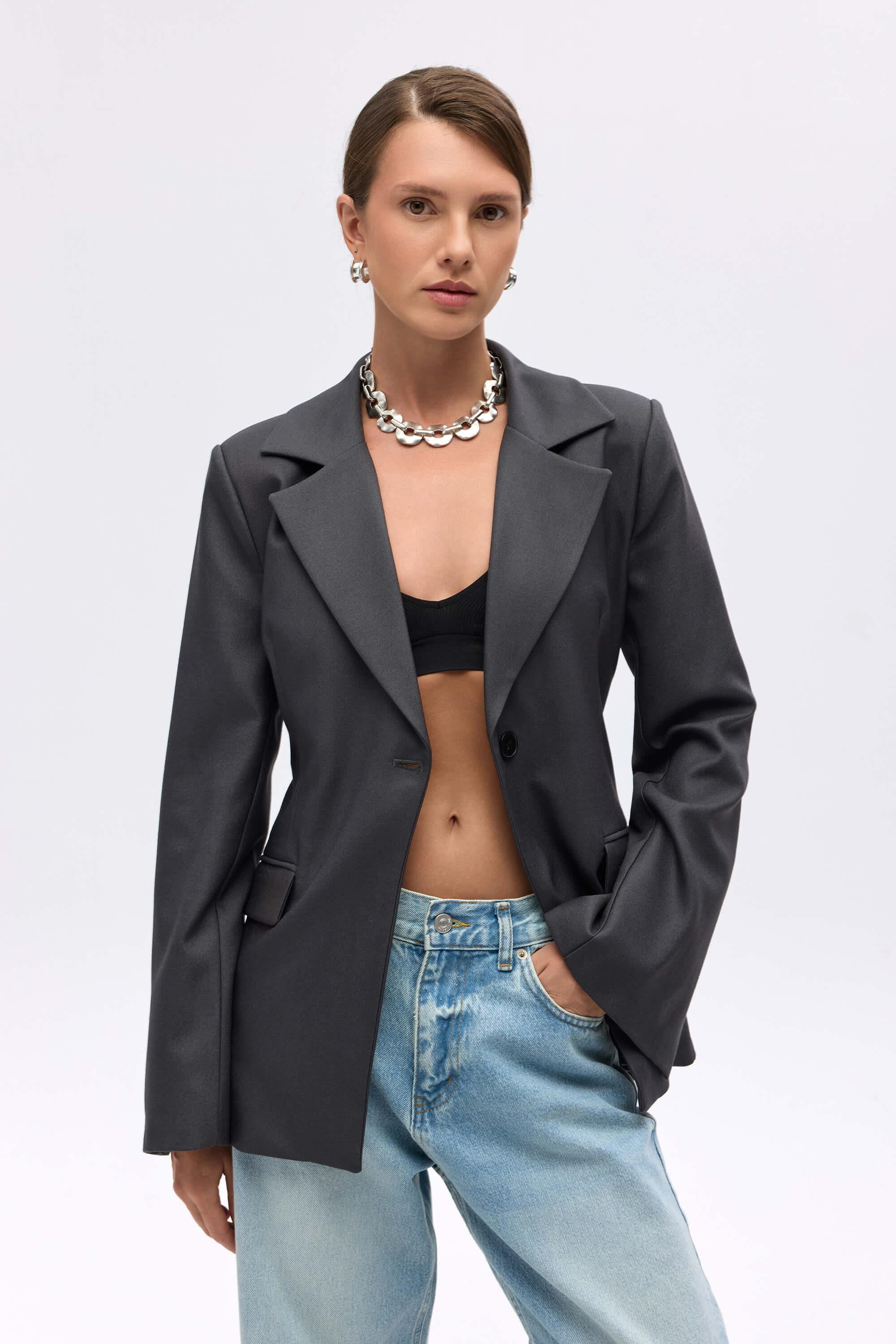 Lecco Dar Kesim Antrasit Blazer