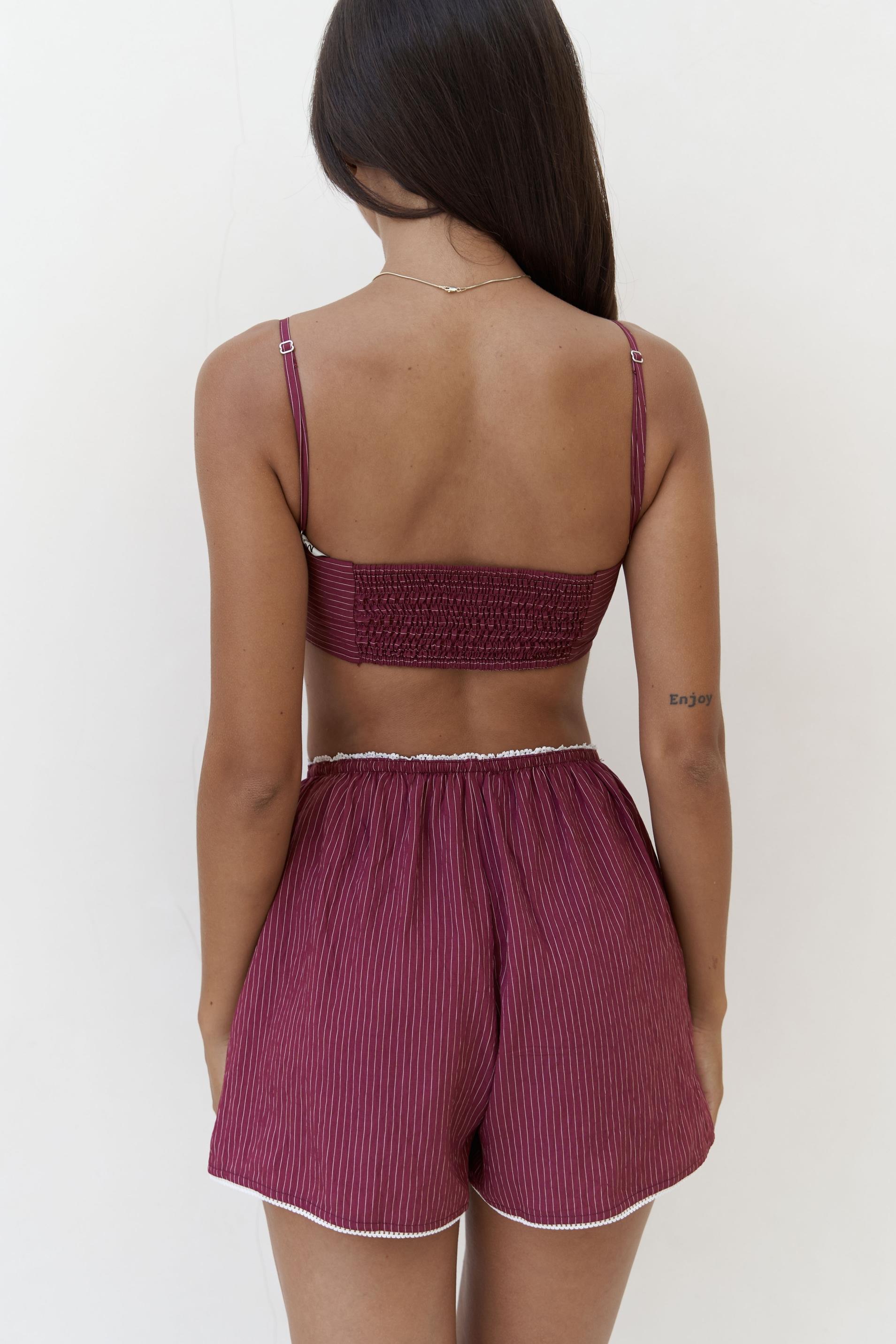 Leda Dantel Detay Şortlu Bordo Üçlü Takım