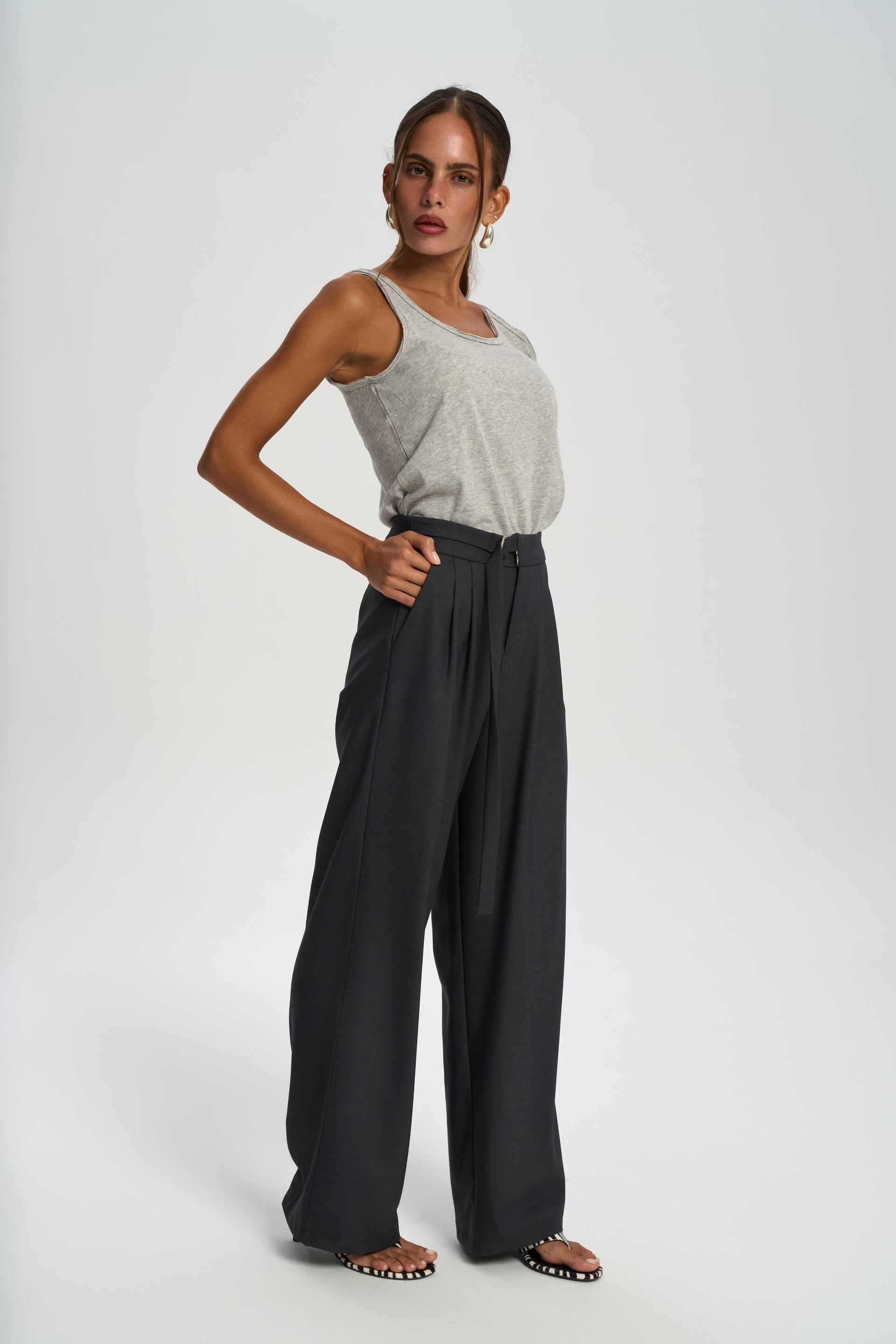 Letizia Belt Detail Charcoal Pants