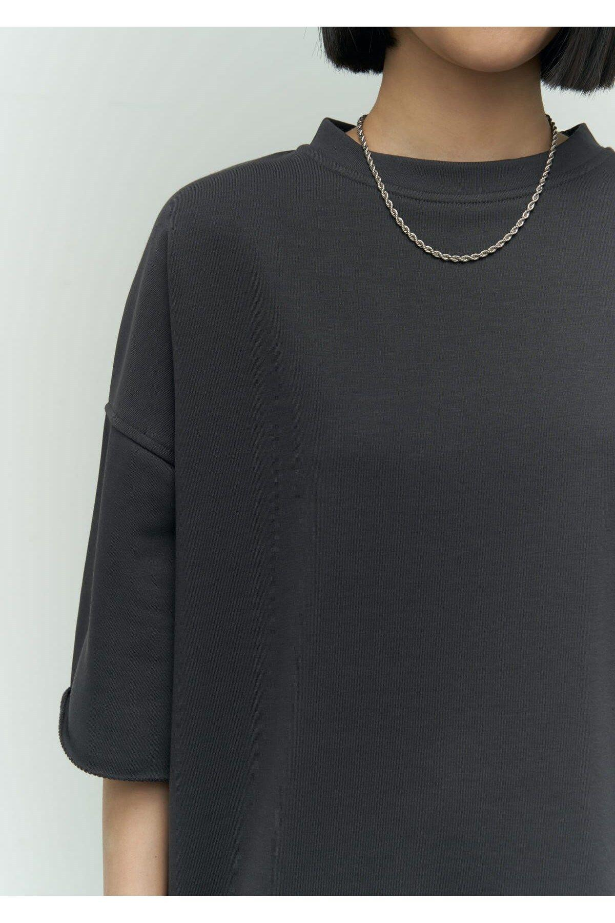 Lion Antrasit Oversize T-shirt Yırtıklı Eşofman Takım