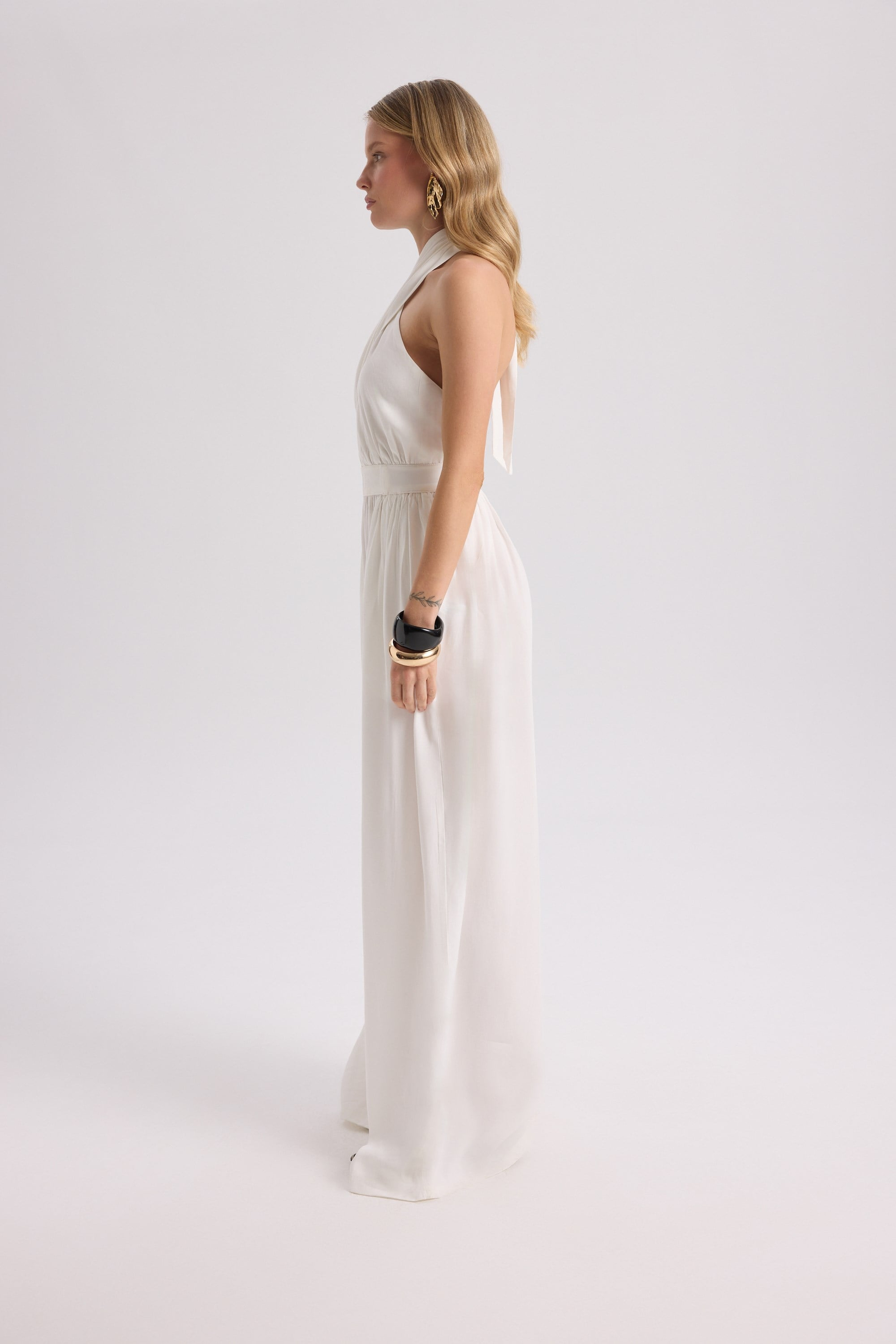 Lios Cut-Out Detail Ecru Long Jumpsuit