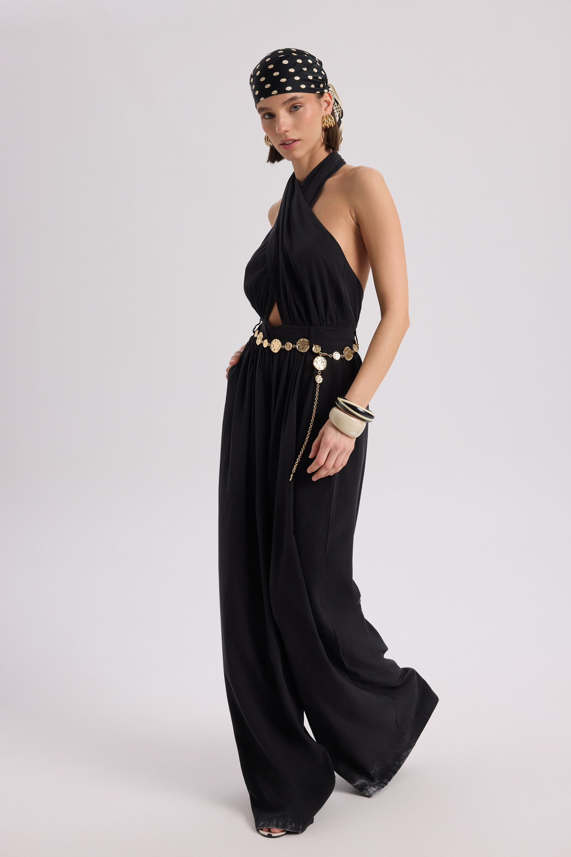 Lios Cut-Out Detail Black Long Jumpsuit