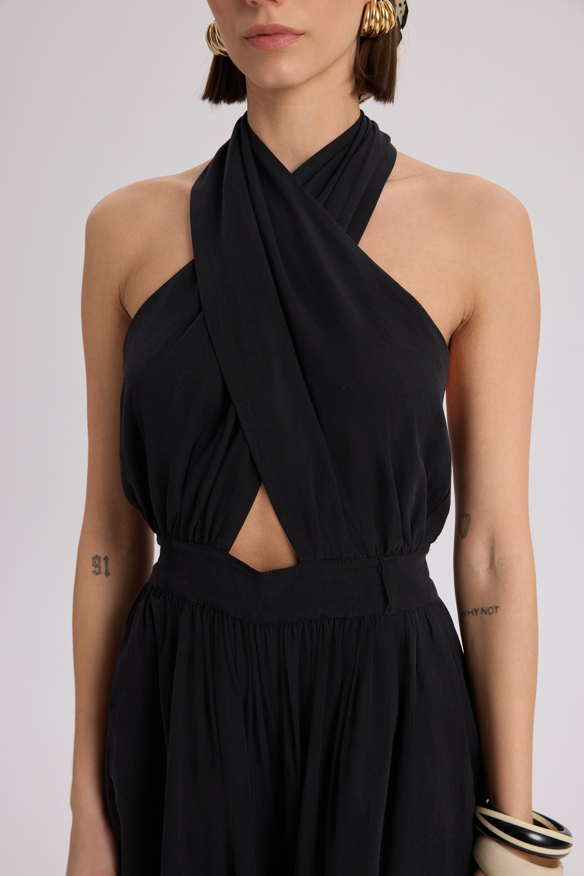 Lios Cut-Out Detail Black Long Jumpsuit