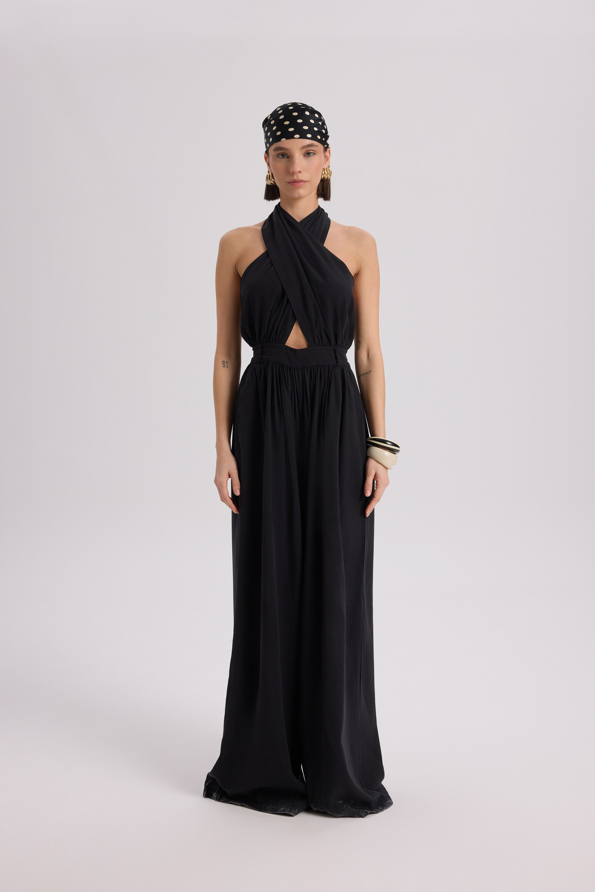 Lios Cut-Out Detail Black Long Jumpsuit