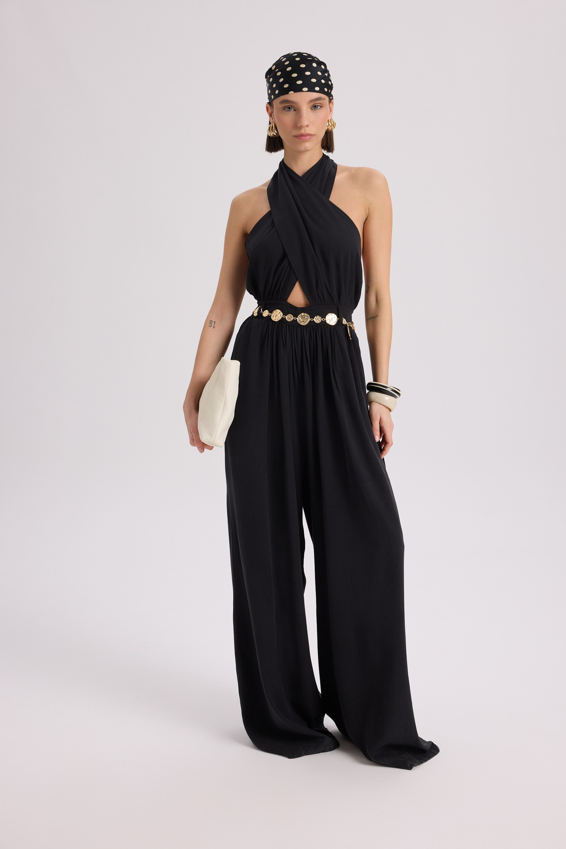 Lios Cut-Out Detail Black Long Jumpsuit