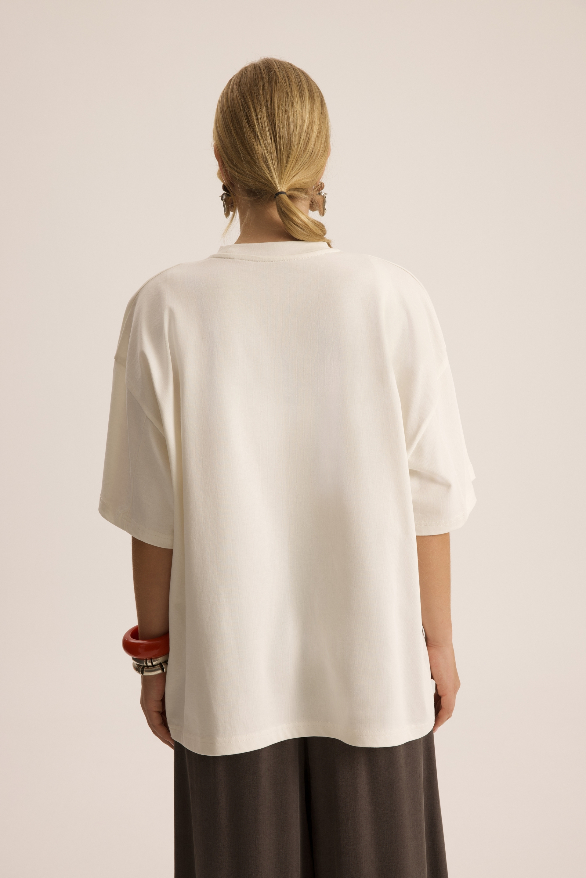 Lip Print Oversize Beyaz T-Shirt