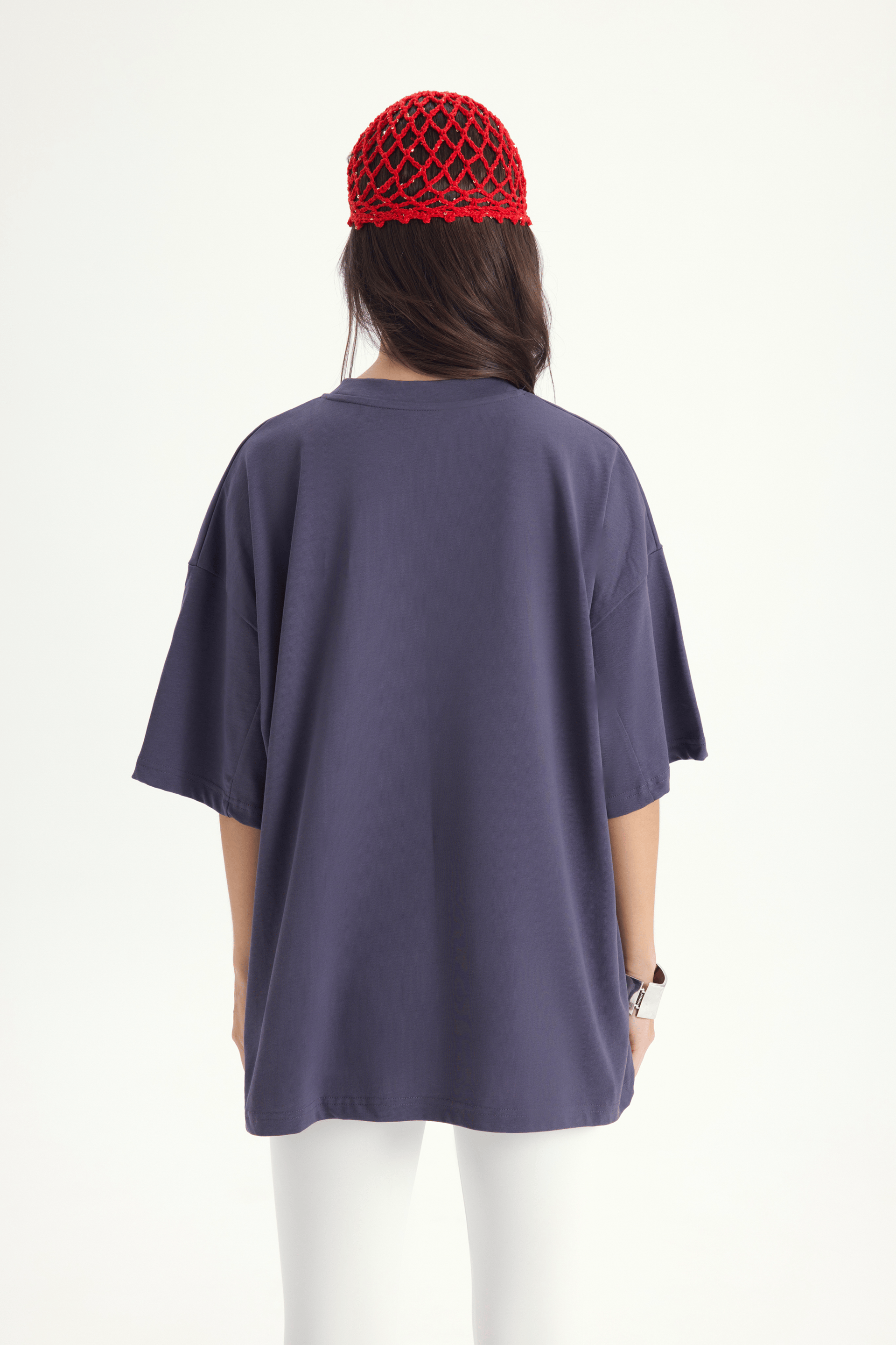 Lip Print Oversize Füme T-Shirt