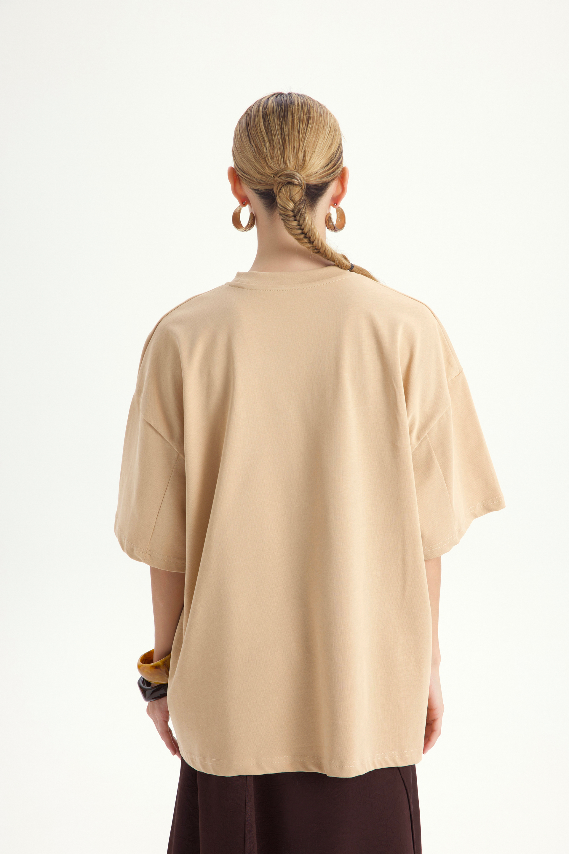 Lip Print Oversize Vizon T-Shirt