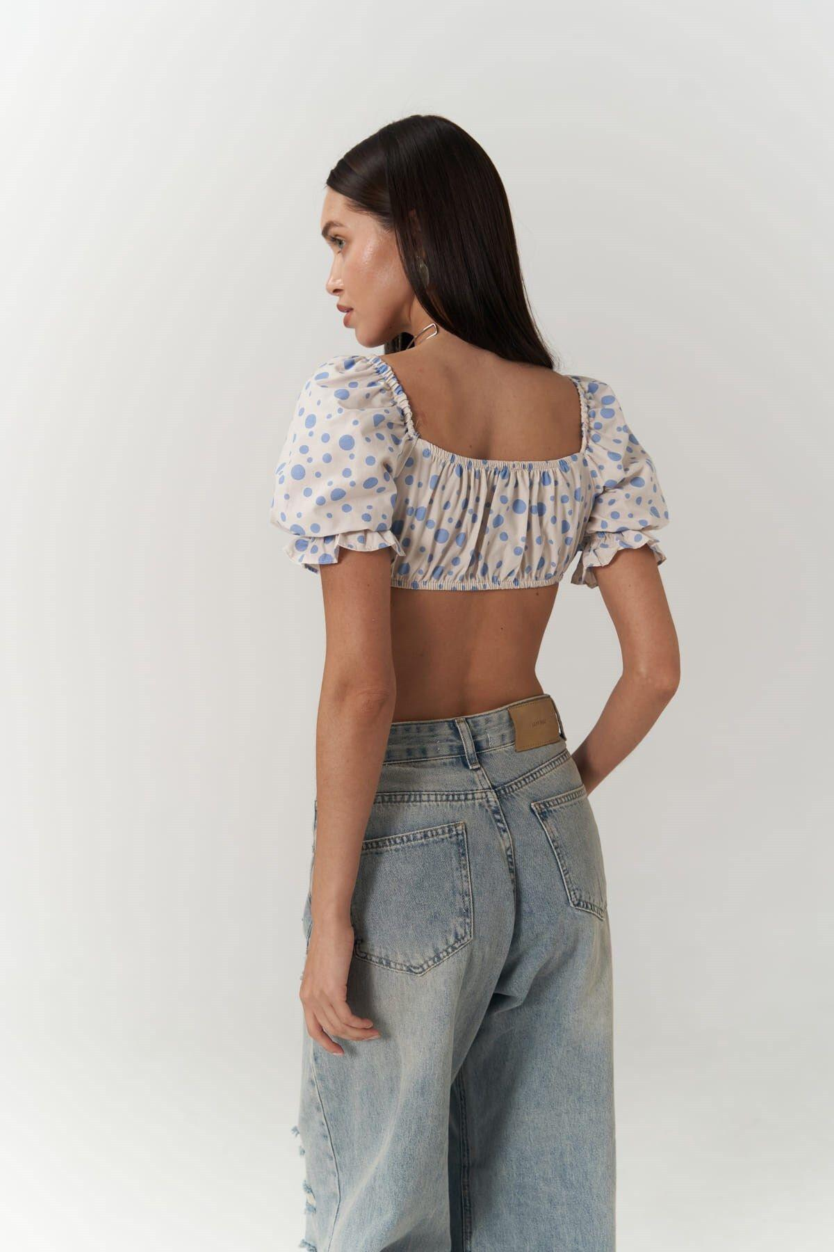 Lisa Mavi Puantiyeli Crop