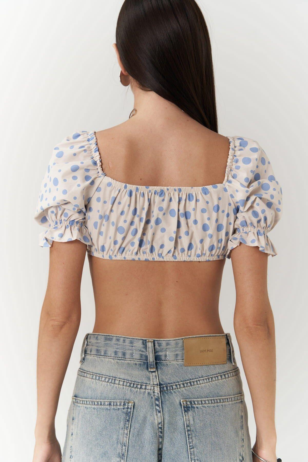 Lisa Mavi Puantiyeli Crop