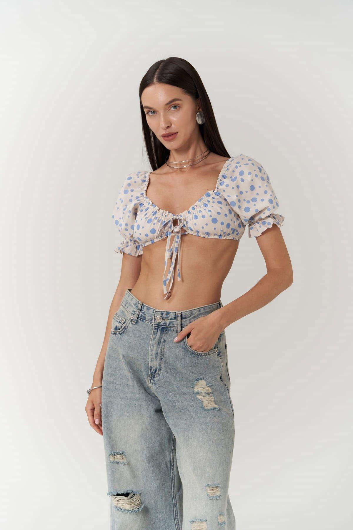 Lisa Mavi Puantiyeli Crop