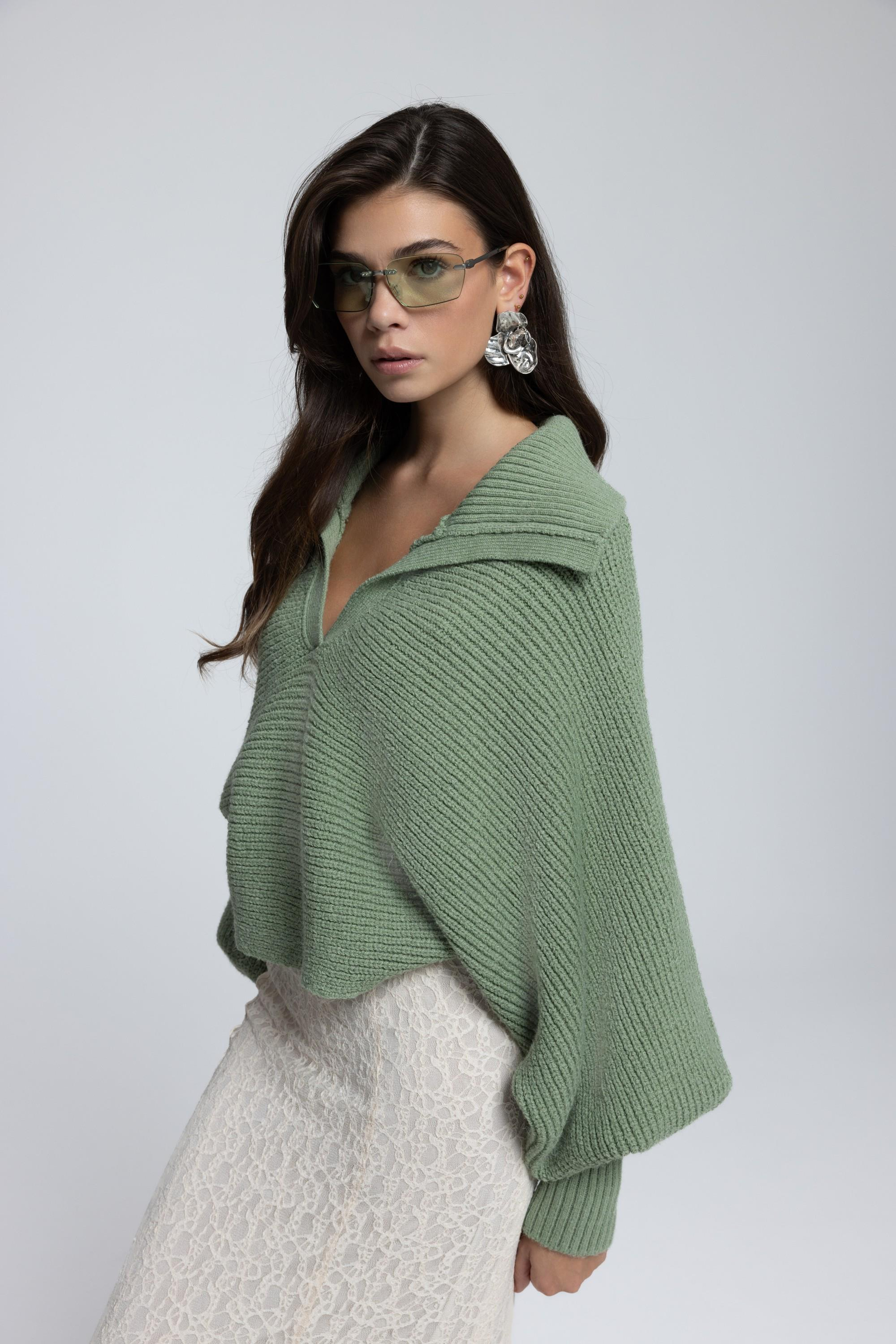 Livia Sage Green Collared Sweater