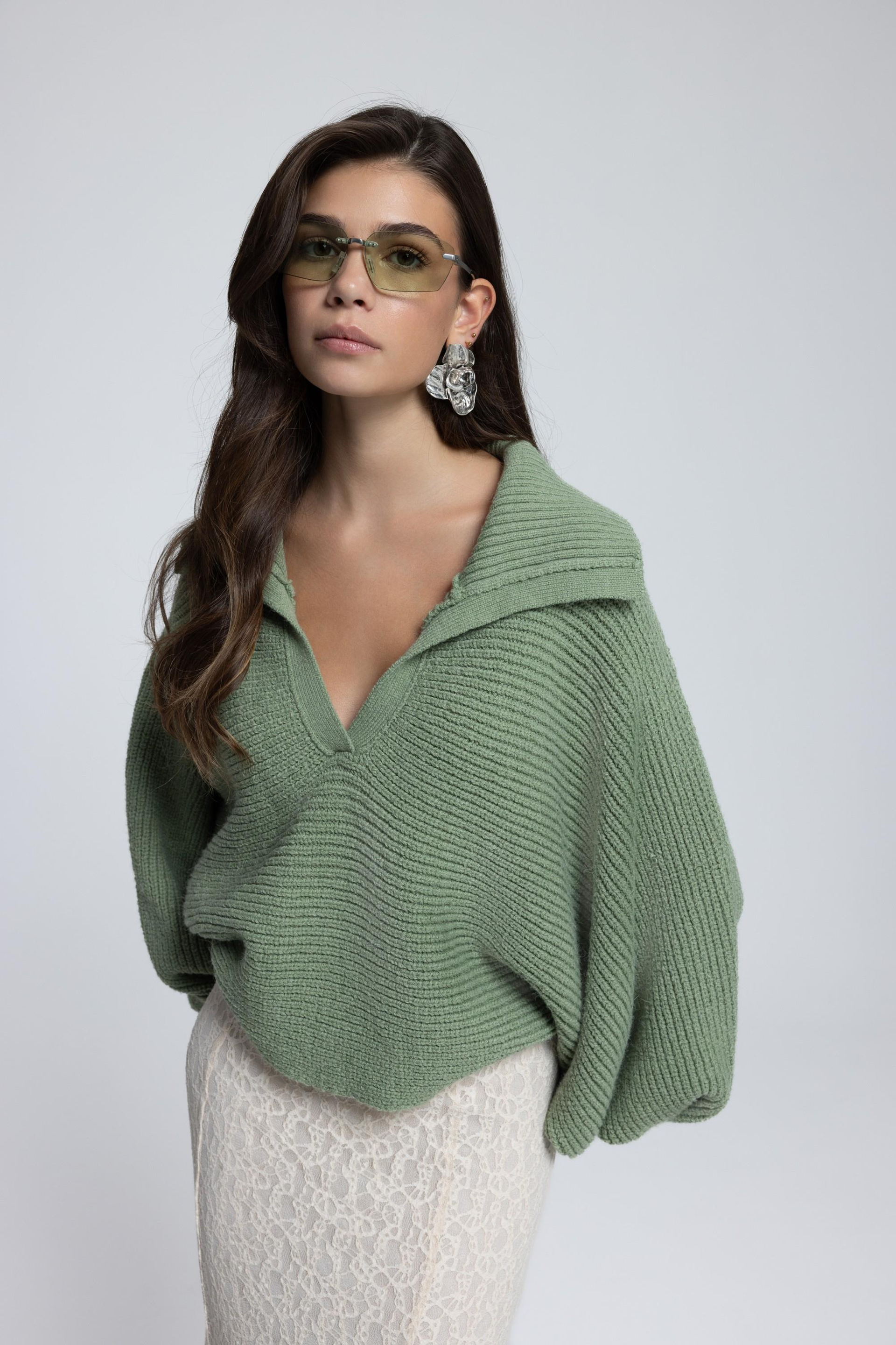 Livia Sage Green Collared Sweater