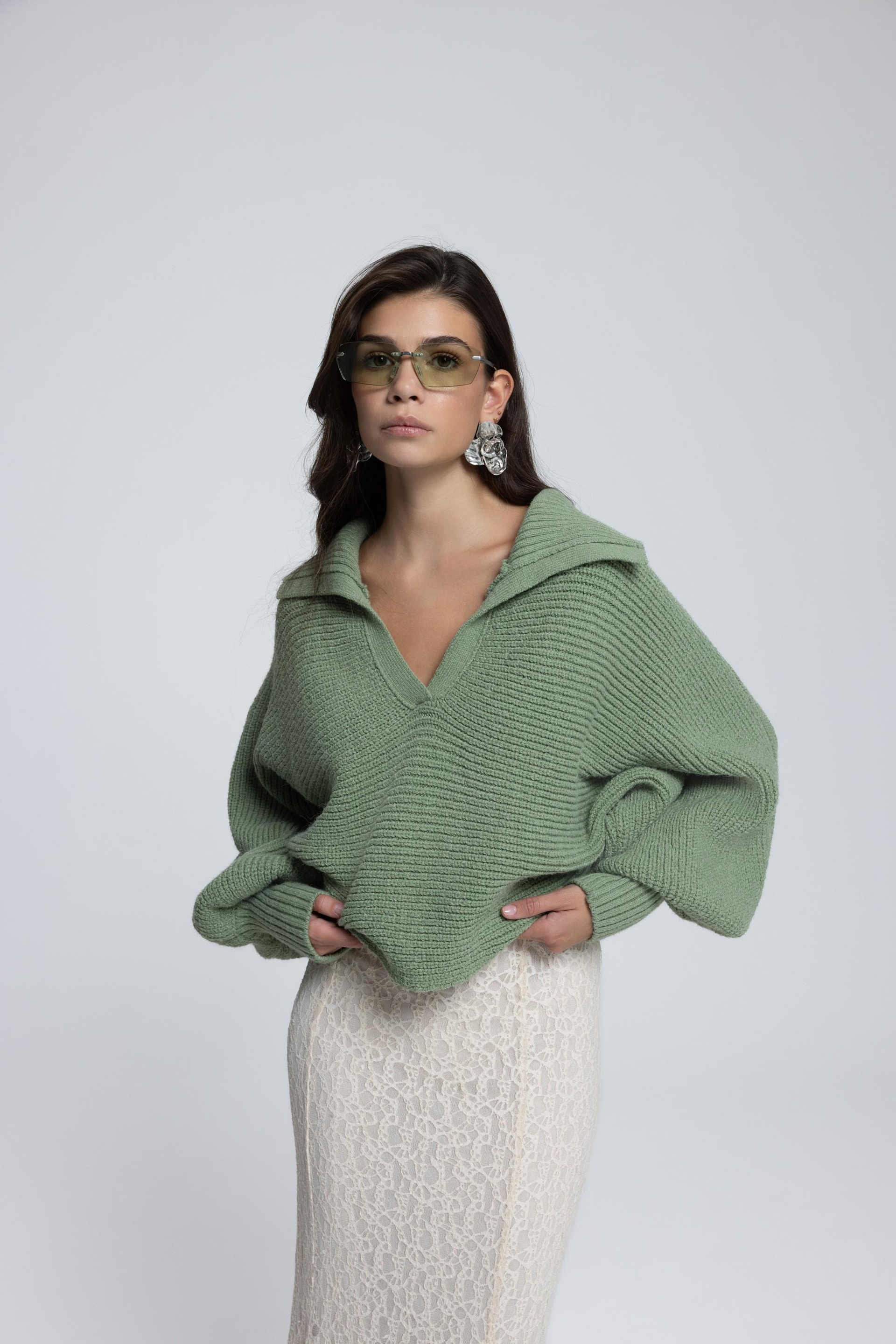 Livia Sage Green Collared Sweater