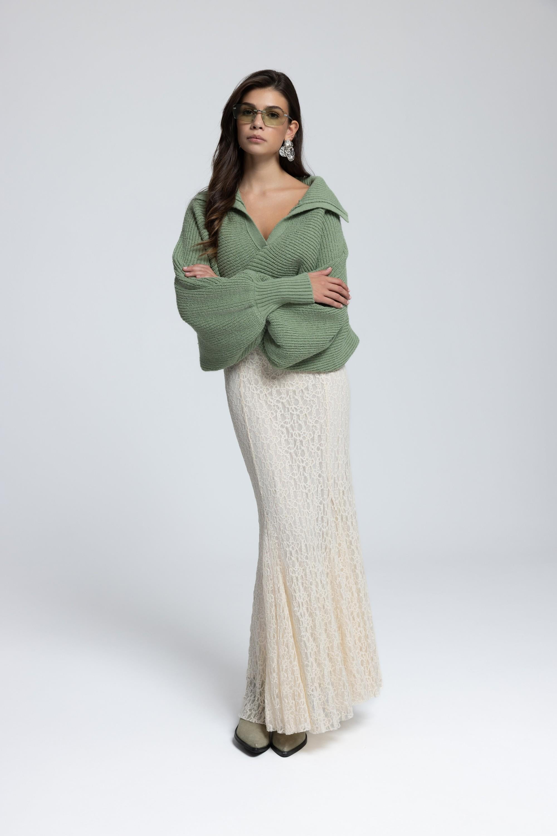 Livia Sage Green Collared Sweater