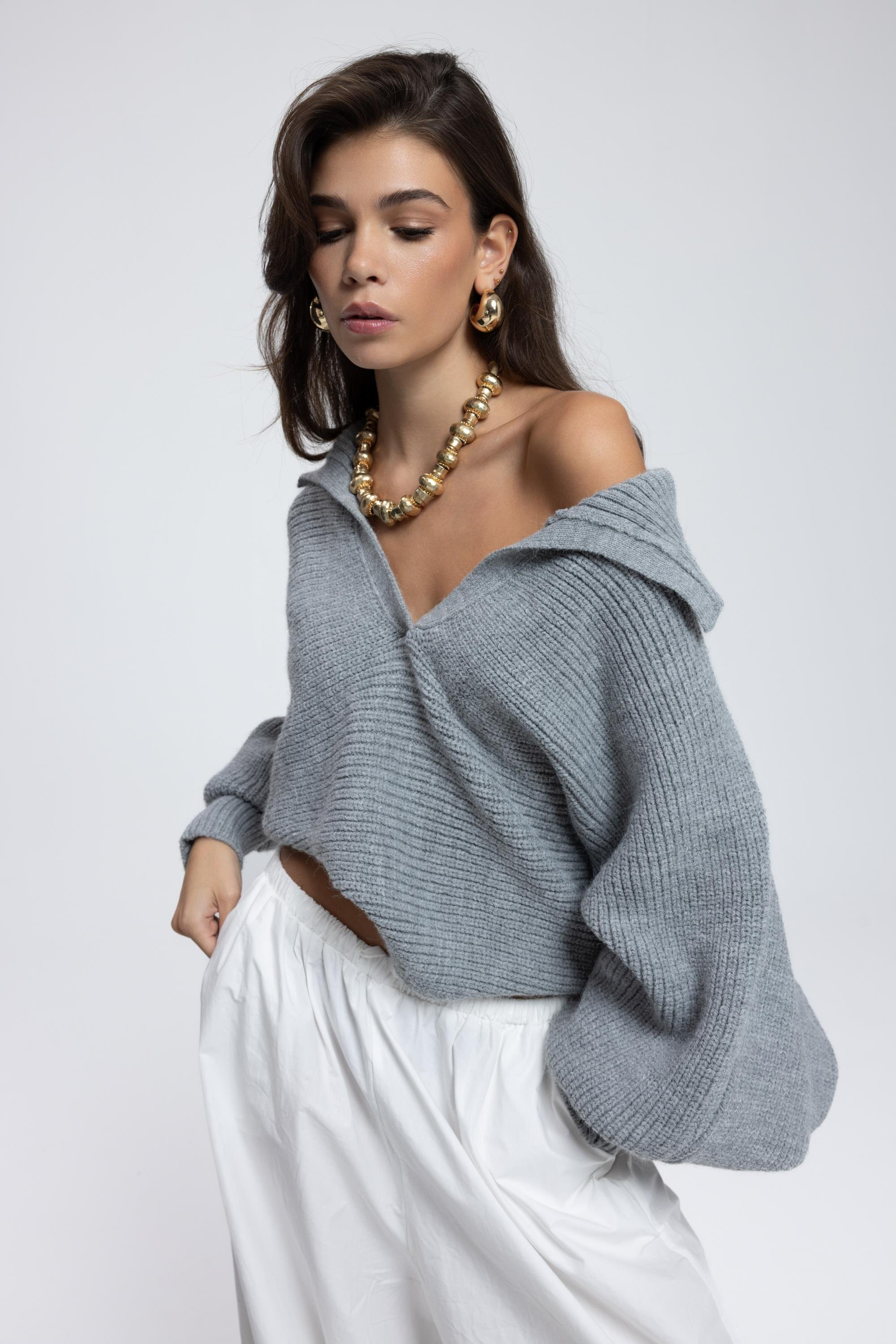 Livia Charcoal Collared Sweater