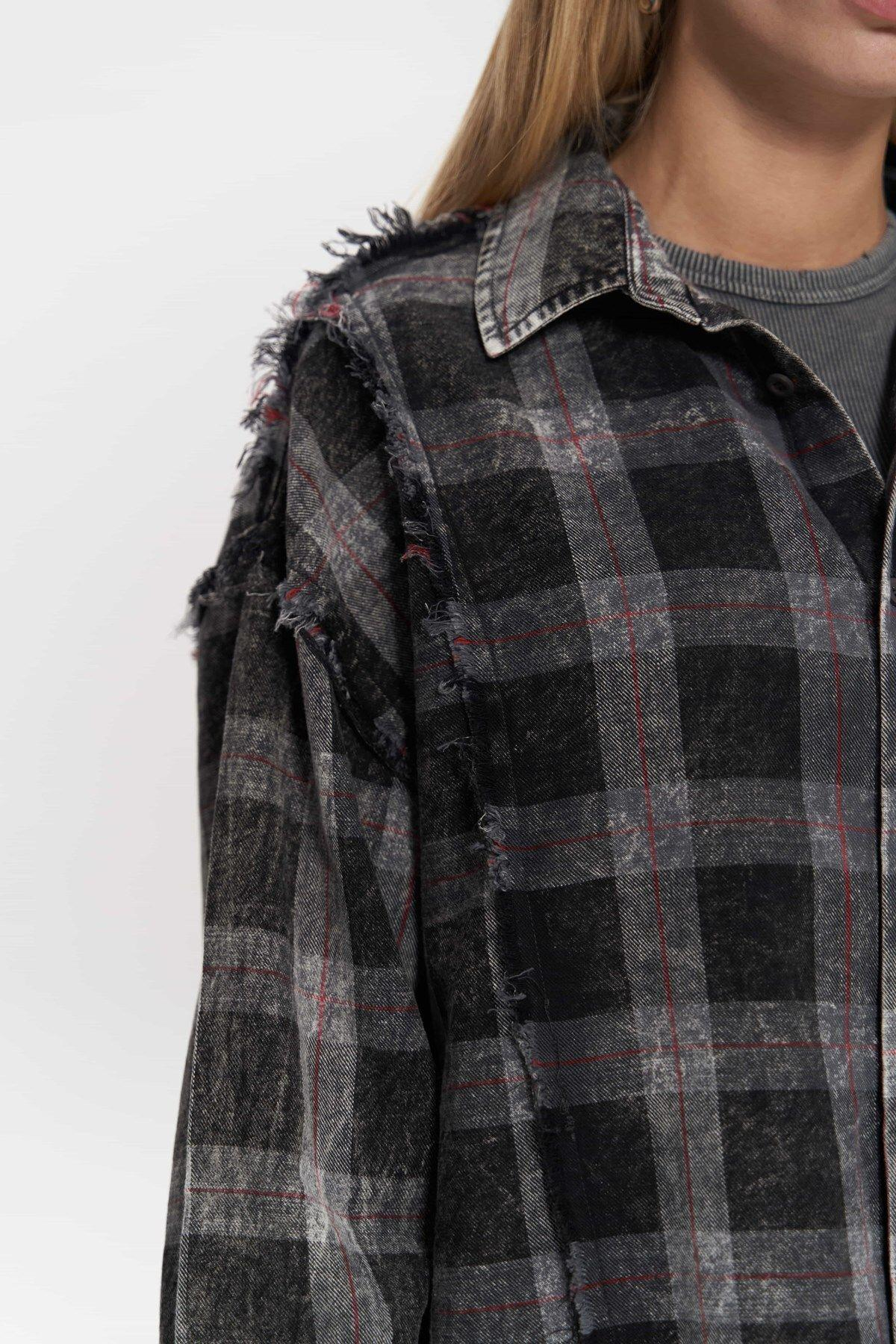 Loma Washed Oversized Unisex Anthracite Check Shirt
