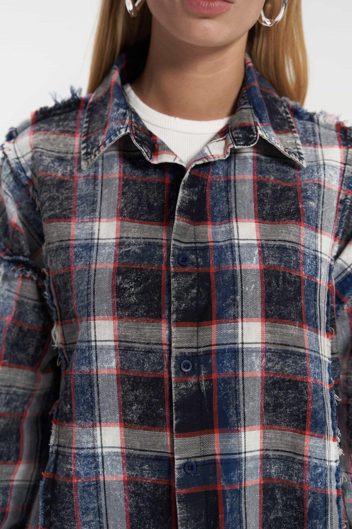 Loma Washed Oversized Unisex Indigo Check Shirt
