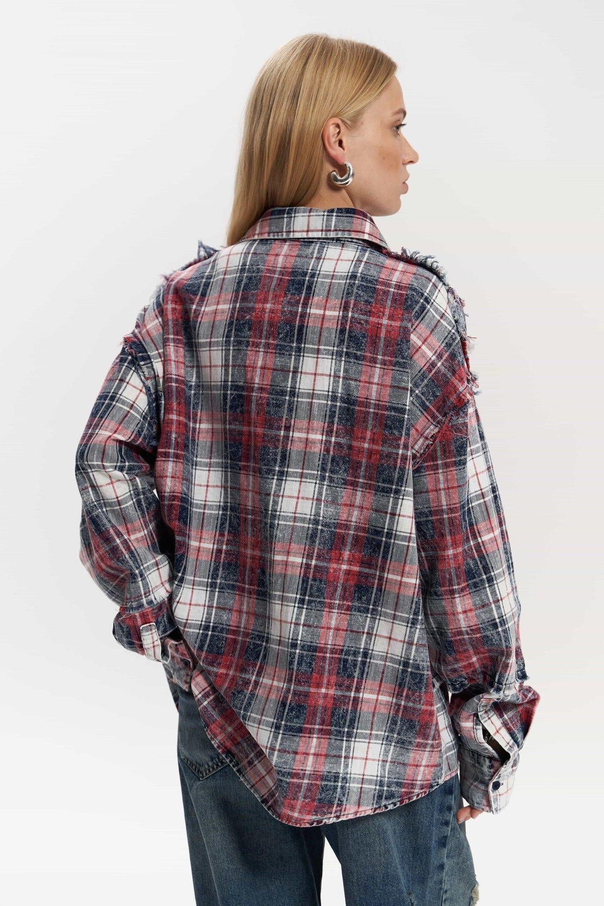 Loma Washed Oversized Unisex Red Check Shirt