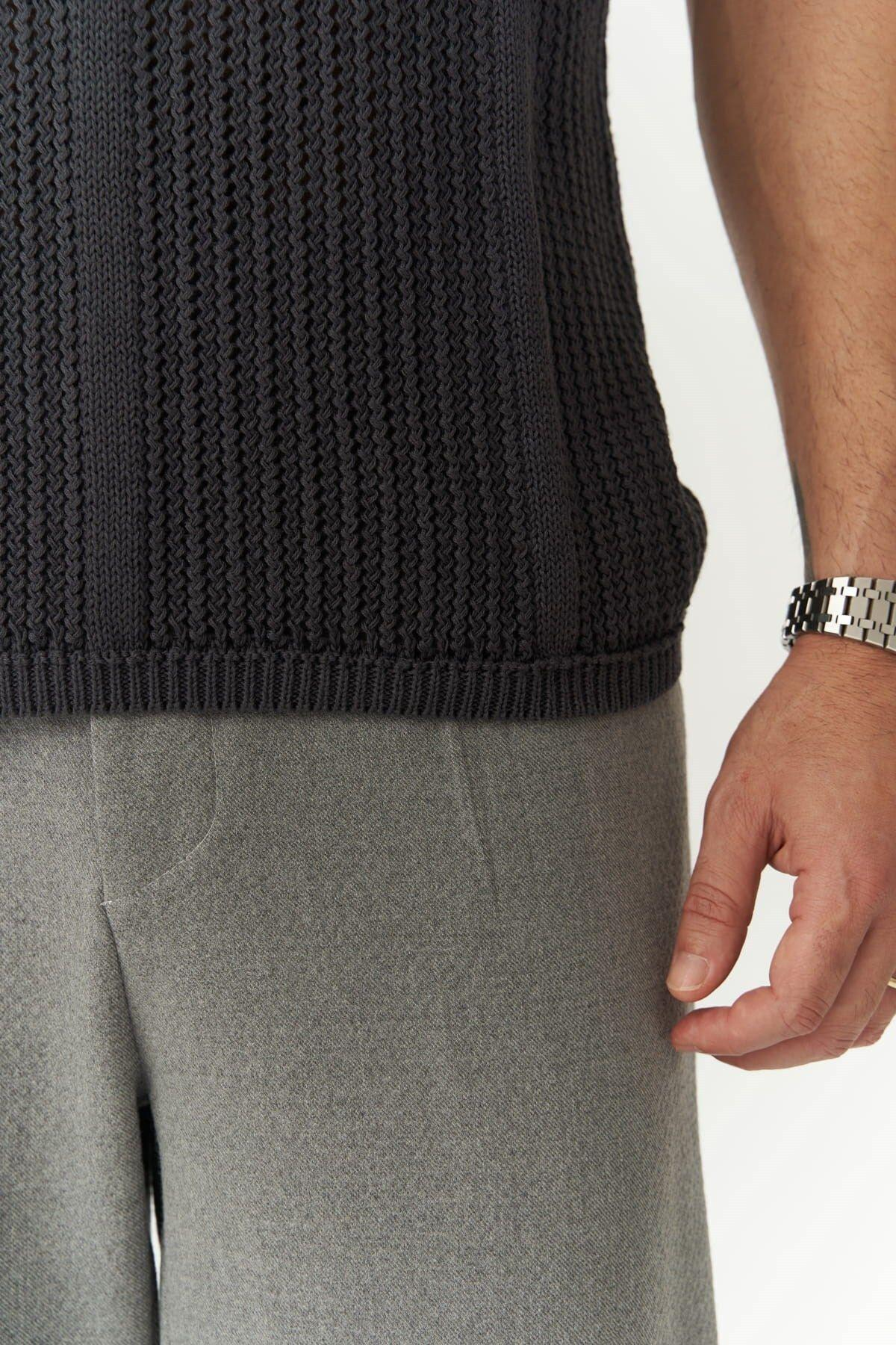 Looke Erkek Çizgi Detay Füme Triko T-shirt