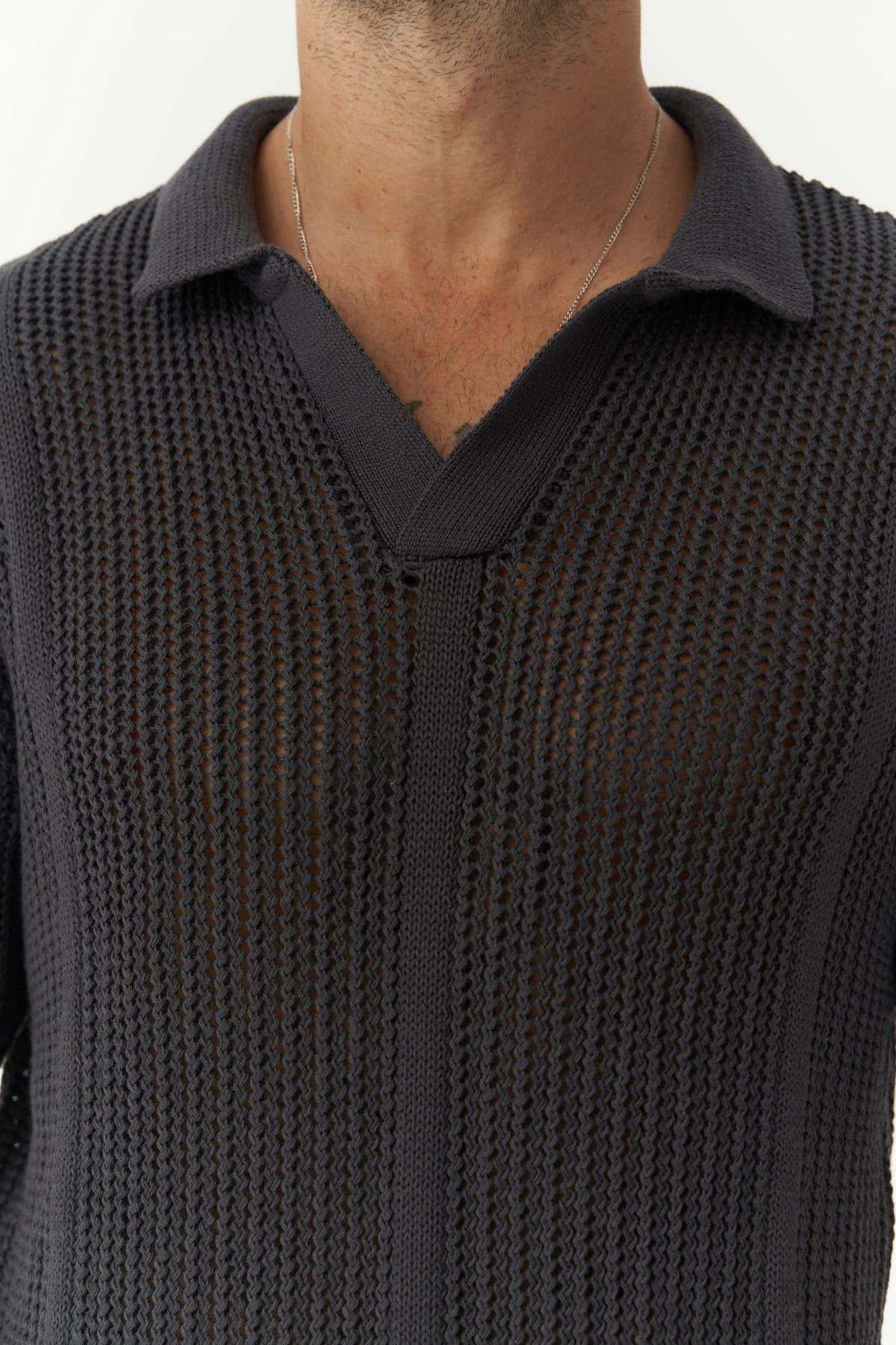 Looke Erkek Çizgi Detay Füme Triko T-shirt